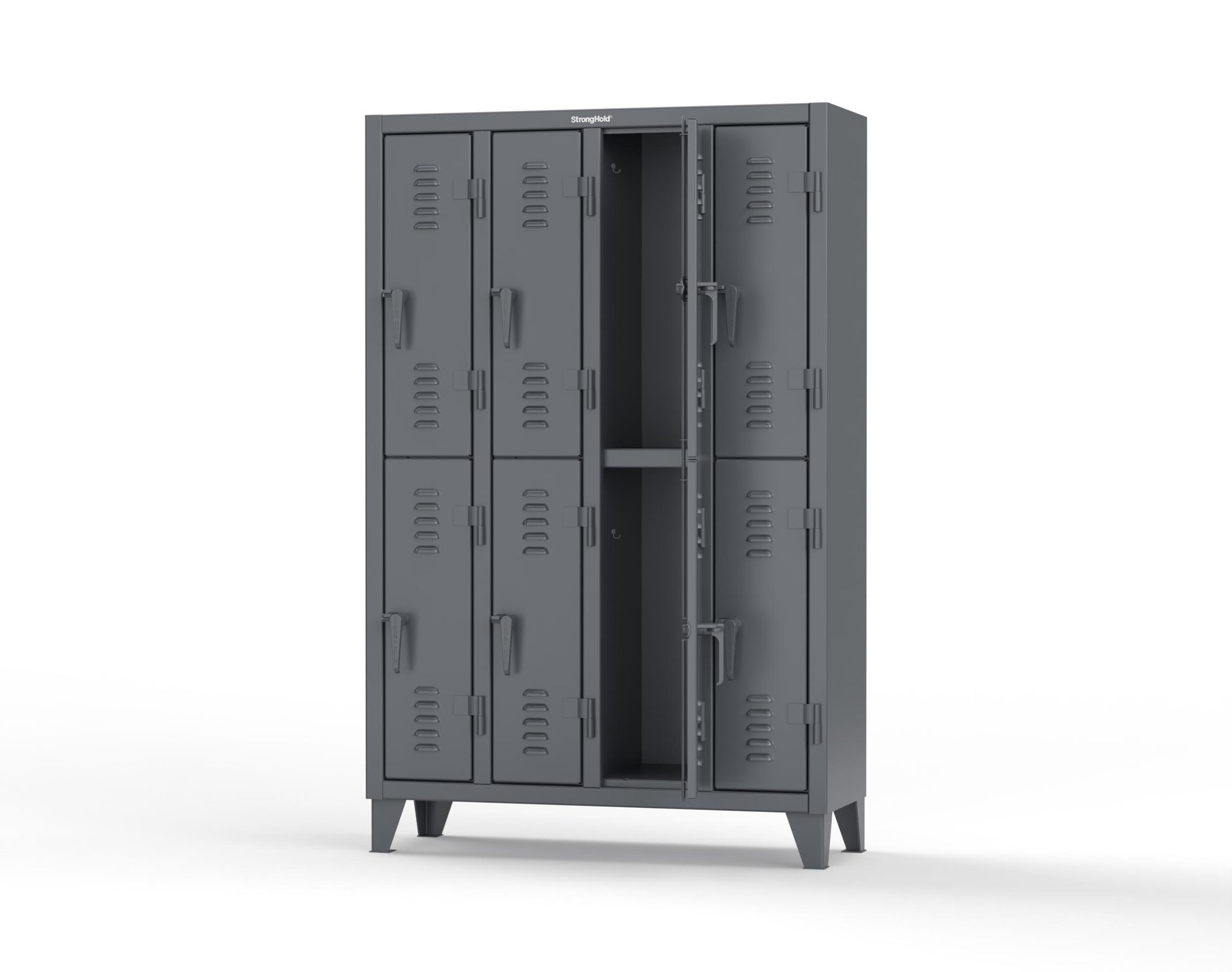 Extreme Duty 12 GA Double-Tier Locker with 8 Compartments, Louvered Doors, Coat Hooks - 50 in. W x 18in. D x 78 in. H - 46-18-2TSL-7024
