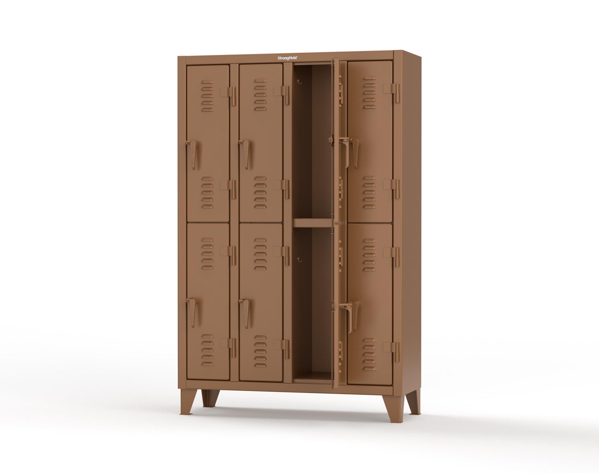 Extreme Duty 12 GA Double-Tier Locker with 8 Compartments, Louvered Doors, Coat Hooks - 50 in. W x 18in. D x 78 in. H - 46-18-2TSL-8008