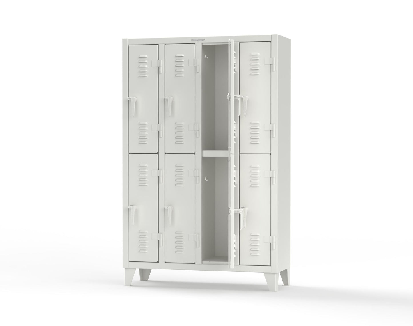 Extreme Duty 12 GA Double-Tier Locker with 8 Compartments, Louvered Doors, Coat Hooks - 50 in. W x 18in. D x 78 in. H - 46-18-2TSL-9003