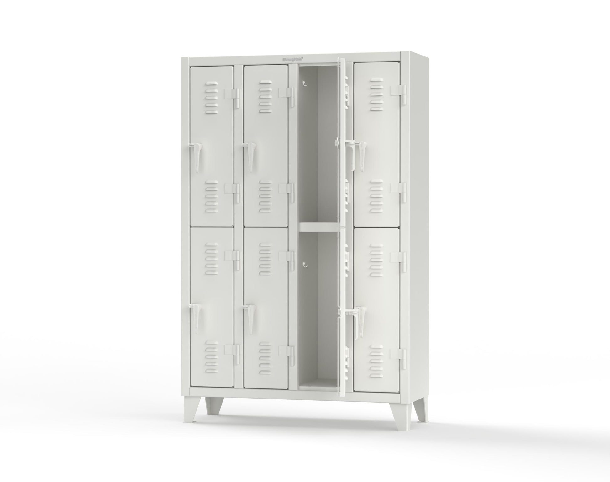 Extreme Duty 12 GA Double-Tier Locker with 8 Compartments, Louvered Doors, Coat Hooks - 50 in. W x 18in. D x 78 in. H - 46-18-2TSL-9003