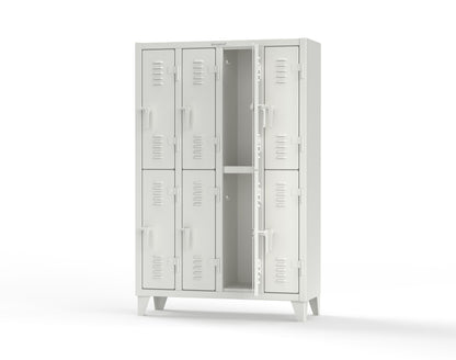 Extreme Duty 12 GA Double-Tier Locker with 8 Compartments, Louvered Doors, Coat Hooks - 50 in. W x 18in. D x 78 in. H - 46-18-2TSL-9003