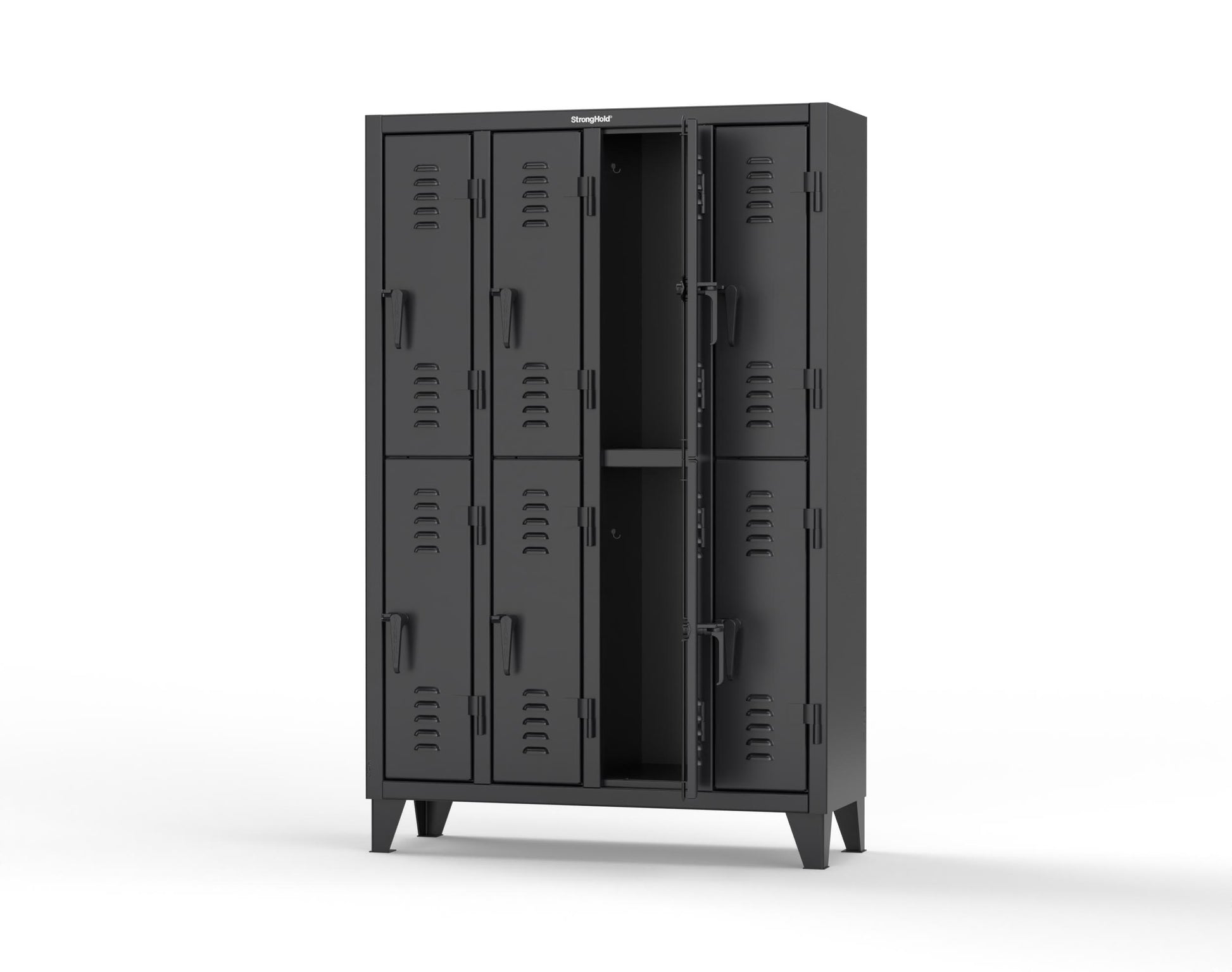Extreme Duty 12 GA Double-Tier Locker with 8 Compartments, Louvered Doors, Coat Hooks - 50 in. W x 18in. D x 78 in. H - 46-18-2TSL-9005