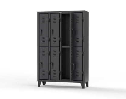 Extreme Duty 12 GA Double-Tier Locker with 8 Compartments, Louvered Doors, Coat Hooks - 50 in. W x 18in. D x 78 in. H - 46-18-2TSL-9005