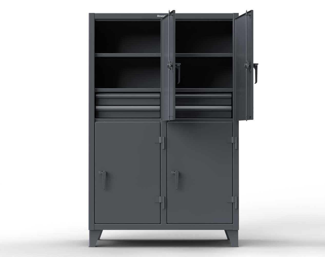 Extreme Duty 12 GA Double-Tier Locker with 8 Compartments, 12 Shelves, 16 Drawers - 98 in. W x 24in. D x 78 in. H
