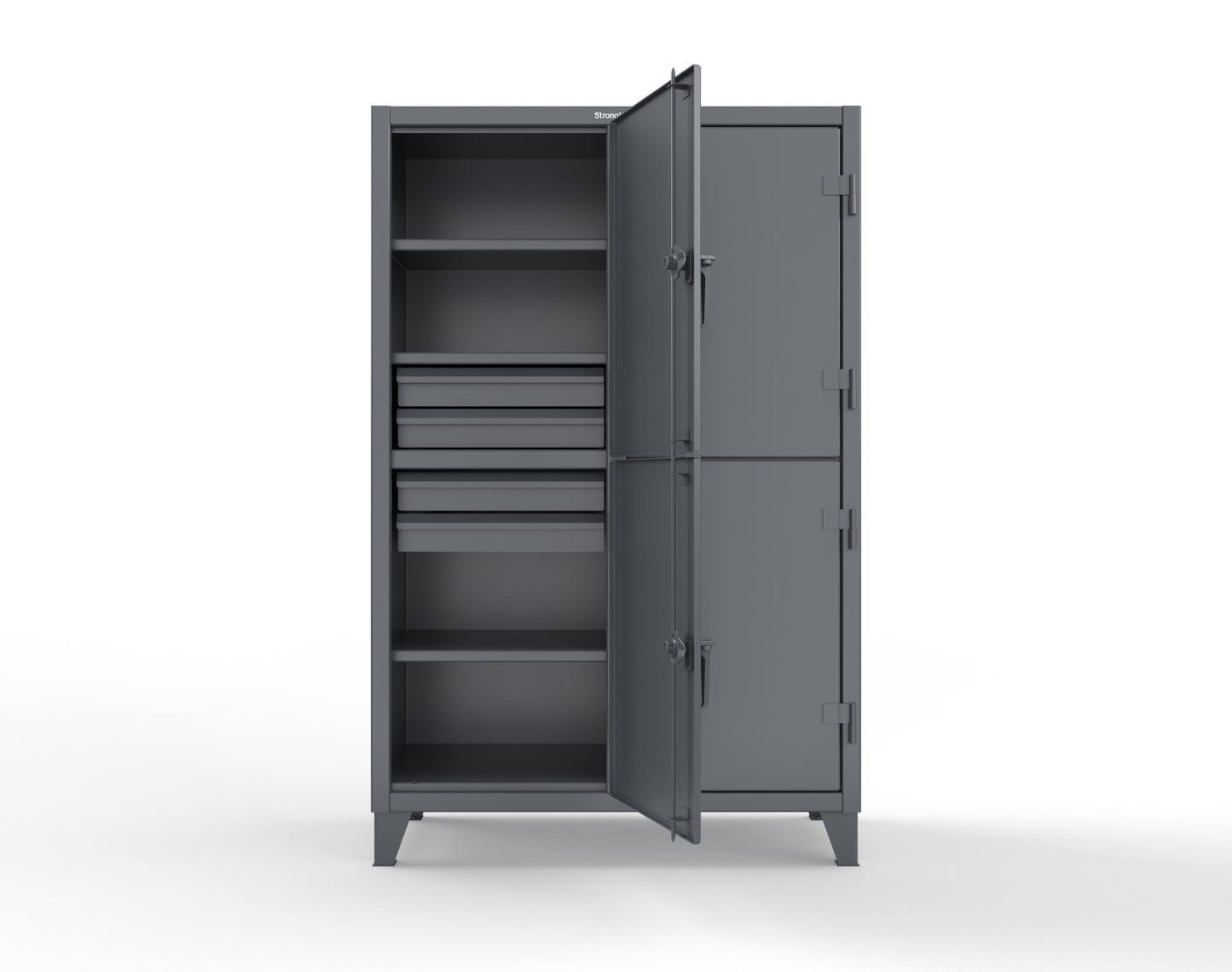 Extreme Duty 12 GA Double-Tier Locker with 4 Compartments, 6 Shelves, 8 Drawers - 50 in. W x 24in. D x 78 in. H - 46-24-2TPL-8DB-7024