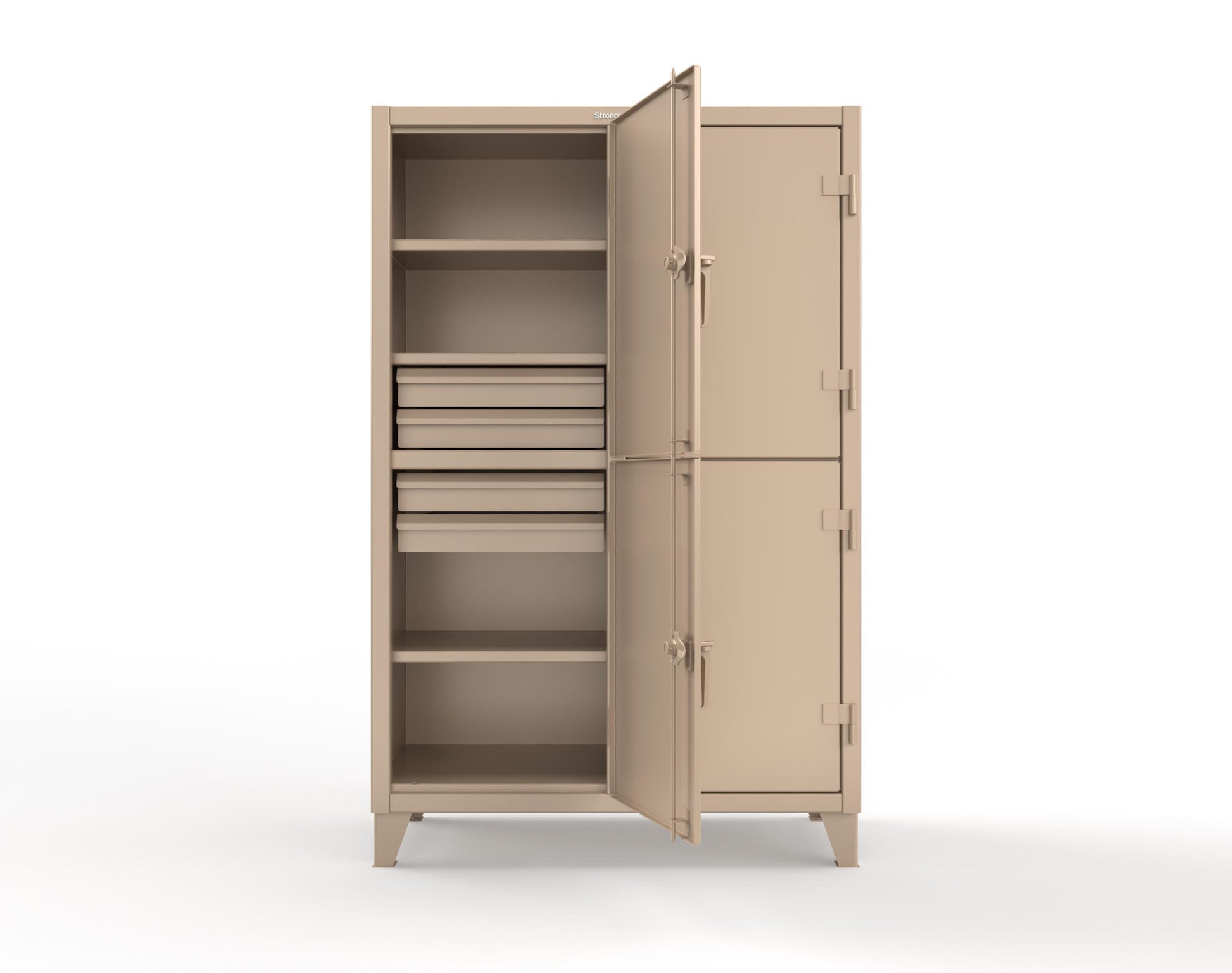 Extreme Duty 12 GA Double-Tier Locker with 4 Compartments, 6 Shelves, 8 Drawers - 50 in. W x 24in. D x 78 in. H - 46-24-2TPL-8DB-1019