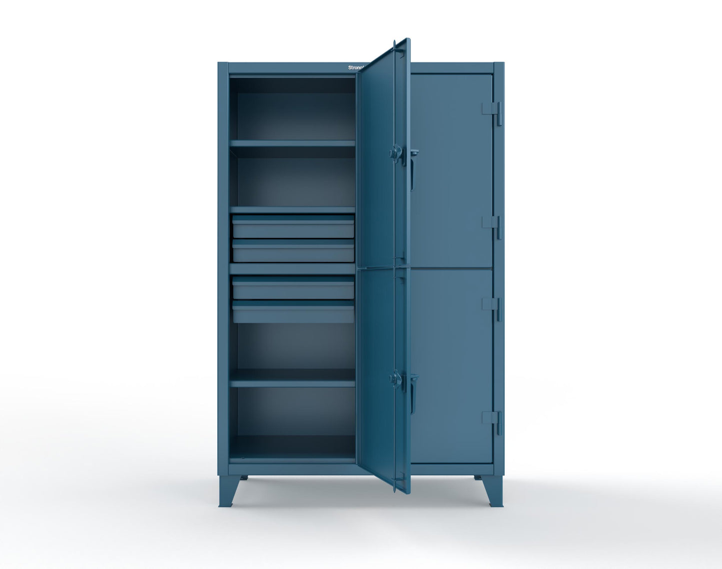 Extreme Duty 12 GA Double-Tier Locker with 4 Compartments, 6 Shelves, 8 Drawers - 50 in. W x 24in. D x 78 in. H - 46-24-2TPL-8DB-5001