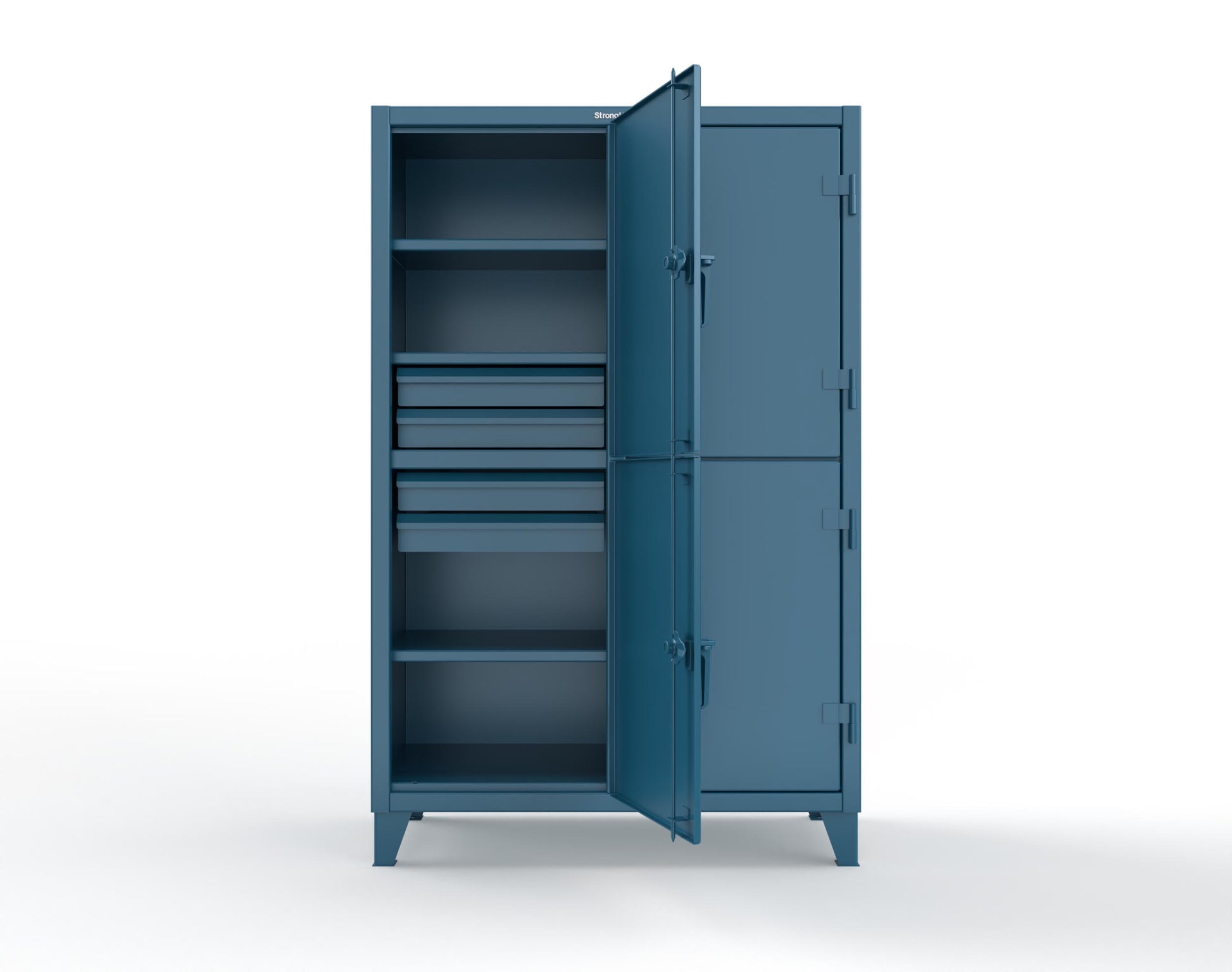 Extreme Duty 12 GA Double-Tier Locker with 4 Compartments, 6 Shelves, 8 Drawers - 50 in. W x 24in. D x 78 in. H - 46-24-2TPL-8DB-5001