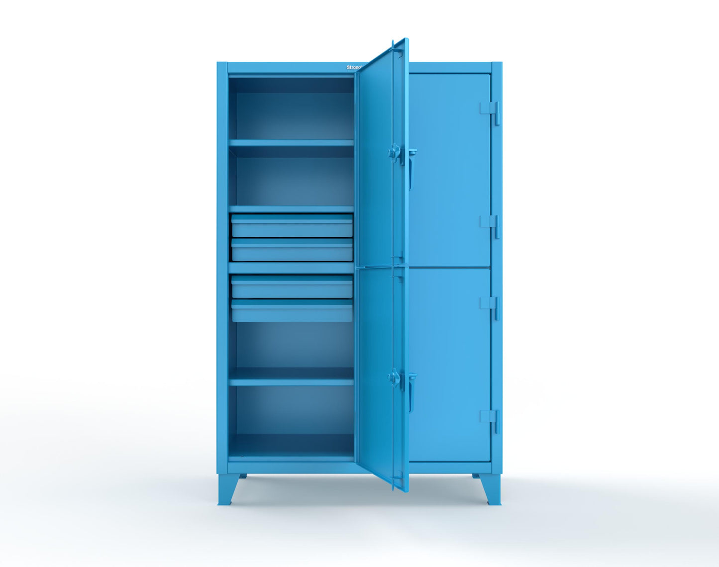 Extreme Duty 12 GA Double-Tier Locker with 4 Compartments, 6 Shelves, 8 Drawers - 50 in. W x 24in. D x 78 in. H - 46-24-2TPL-8DB-5012