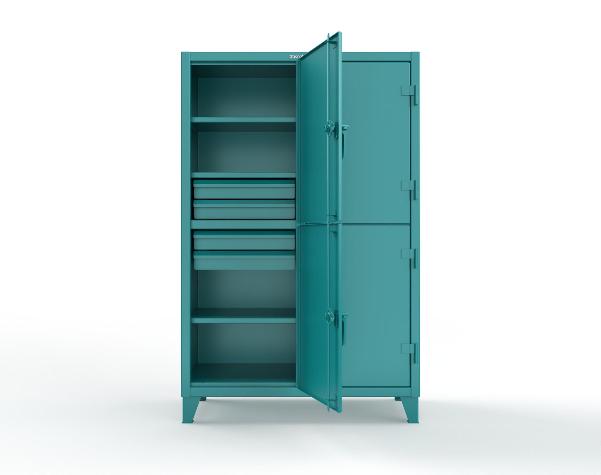 Extreme Duty 12 GA Double-Tier Locker with 4 Compartments, 6 Shelves, 8 Drawers - 50 in. W x 24in. D x 78 in. H - 46-24-2TPL-8DB-5021