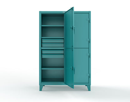 Extreme Duty 12 GA Double-Tier Locker with 4 Compartments, 6 Shelves, 8 Drawers - 50 in. W x 24in. D x 78 in. H - 46-24-2TPL-8DB-5021