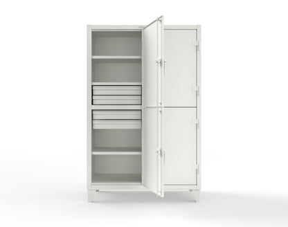 Extreme Duty 12 GA Double-Tier Locker with 4 Compartments, 6 Shelves, 8 Drawers - 50 in. W x 24in. D x 78 in. H - 46-24-2TPL-8DB-9003