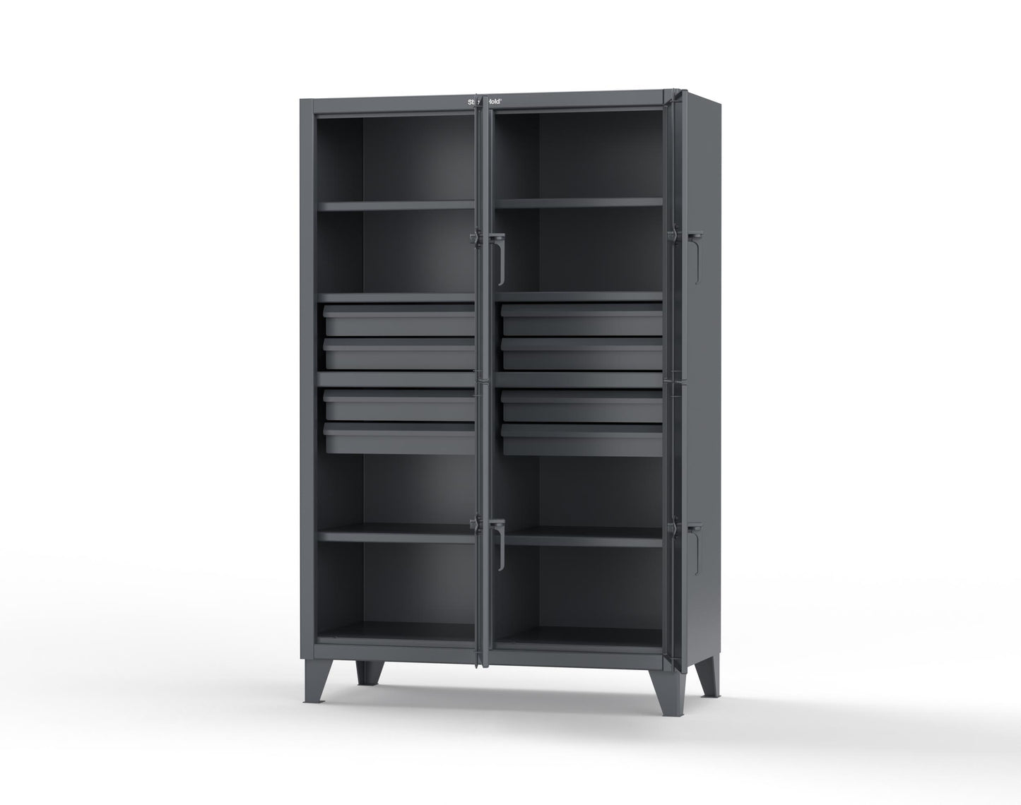 Extreme Duty 12 GA Double-Tier Locker with 4 Compartments, 6 Shelves, 8 Drawers - 50 in. W x 24in. D x 78 in. H - 46-24-2TPL-8DB-7024