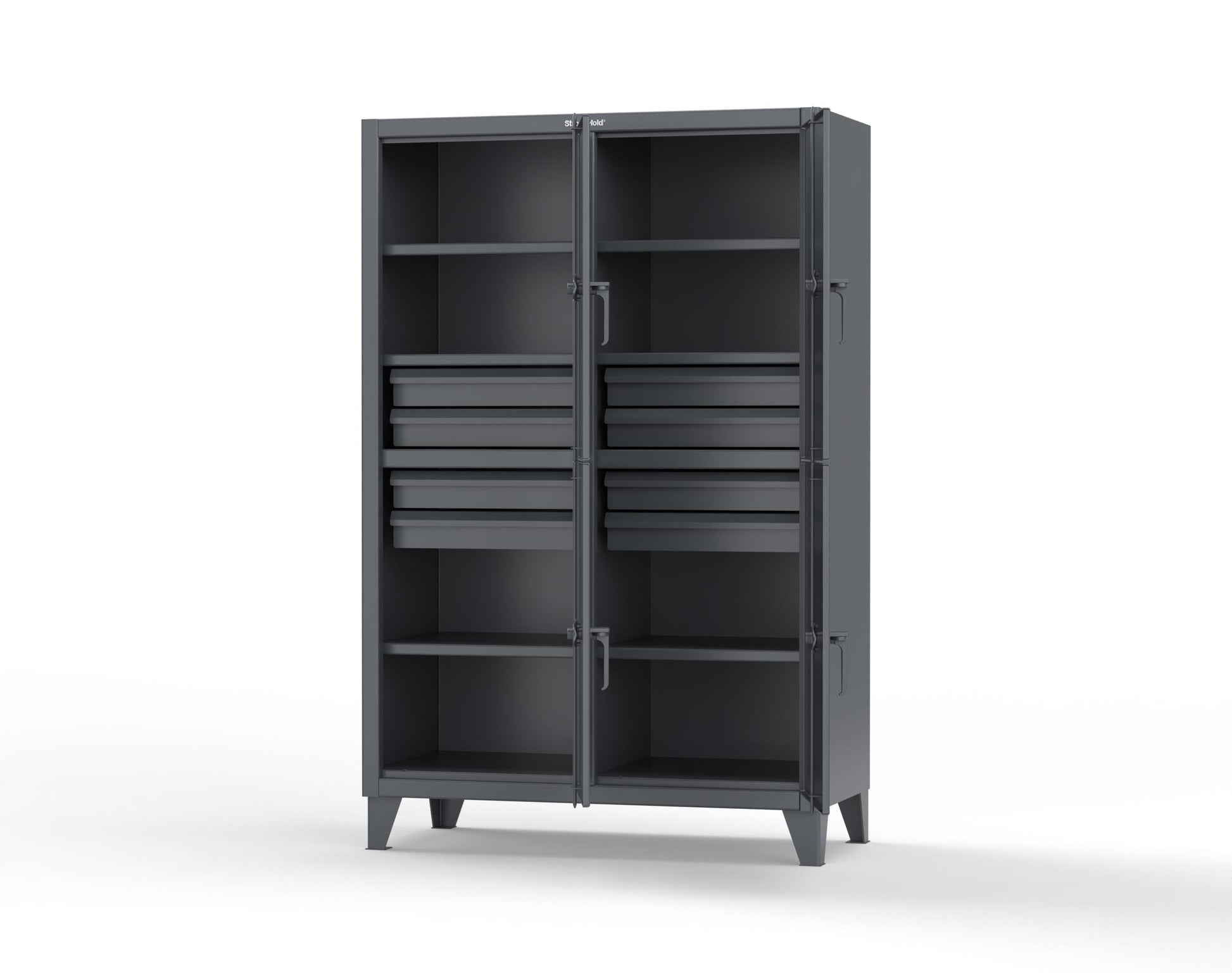 Extreme Duty 12 GA Double-Tier Locker with 4 Compartments, 6 Shelves, 8 Drawers - 50 in. W x 24in. D x 78 in. H - 46-24-2TPL-8DB-7024