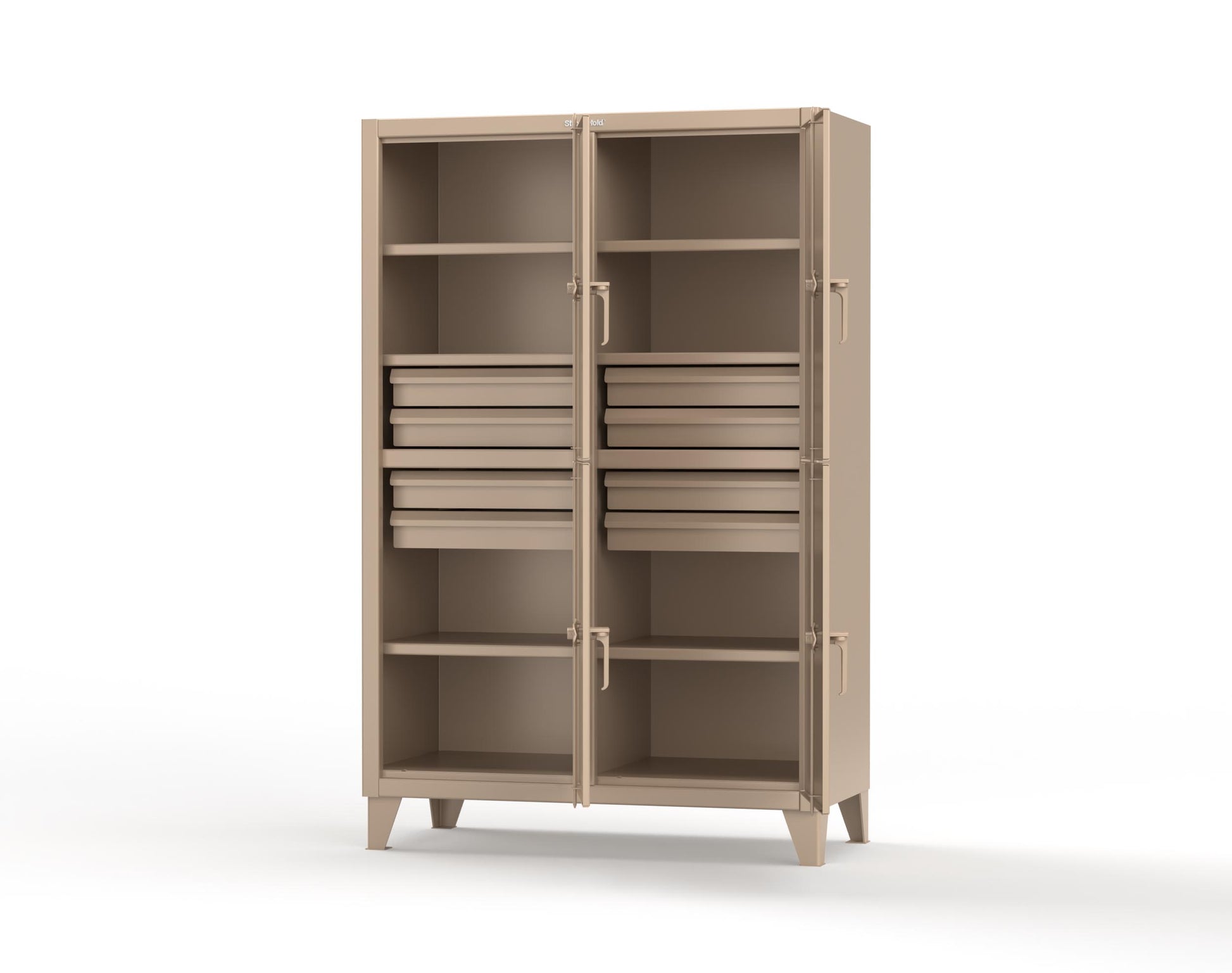 Extreme Duty 12 GA Double-Tier Locker with 4 Compartments, 6 Shelves, 8 Drawers - 50 in. W x 24in. D x 78 in. H - 46-24-2TPL-8DB-1019