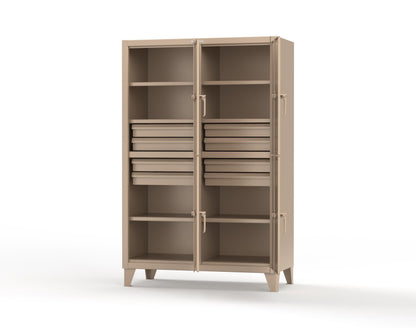 Extreme Duty 12 GA Double-Tier Locker with 4 Compartments, 6 Shelves, 8 Drawers - 50 in. W x 24in. D x 78 in. H - 46-24-2TPL-8DB-1019