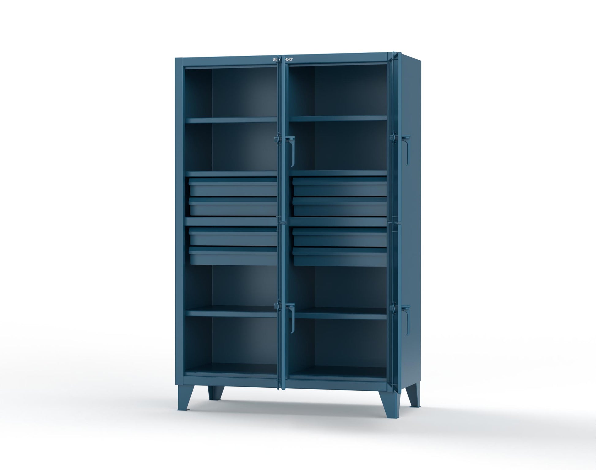 Extreme Duty 12 GA Double-Tier Locker with 4 Compartments, 6 Shelves, 8 Drawers - 50 in. W x 24in. D x 78 in. H - 46-24-2TPL-8DB-5001