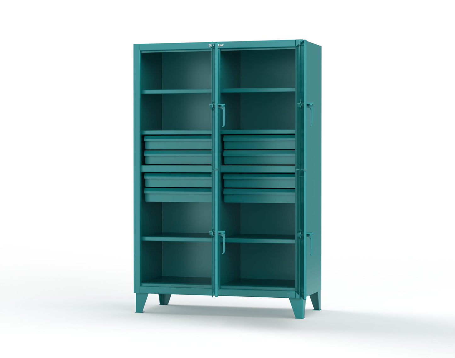 Extreme Duty 12 GA Double-Tier Locker with 4 Compartments, 6 Shelves, 8 Drawers - 50 in. W x 24in. D x 78 in. H - 46-24-2TPL-8DB-5021