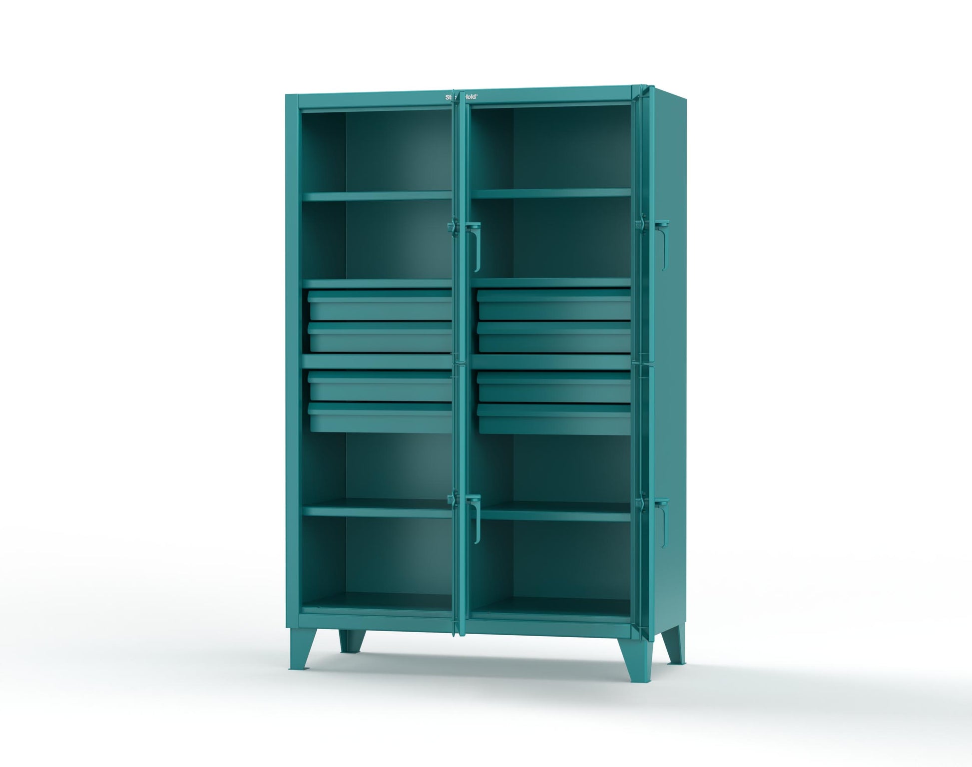 Extreme Duty 12 GA Double-Tier Locker with 4 Compartments, 6 Shelves, 8 Drawers - 50 in. W x 24in. D x 78 in. H - 46-24-2TPL-8DB-5021