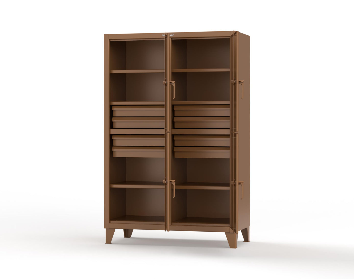 Extreme Duty 12 GA Double-Tier Locker with 4 Compartments, 6 Shelves, 8 Drawers - 50 in. W x 24in. D x 78 in. H - 46-24-2TPL-8DB-8008
