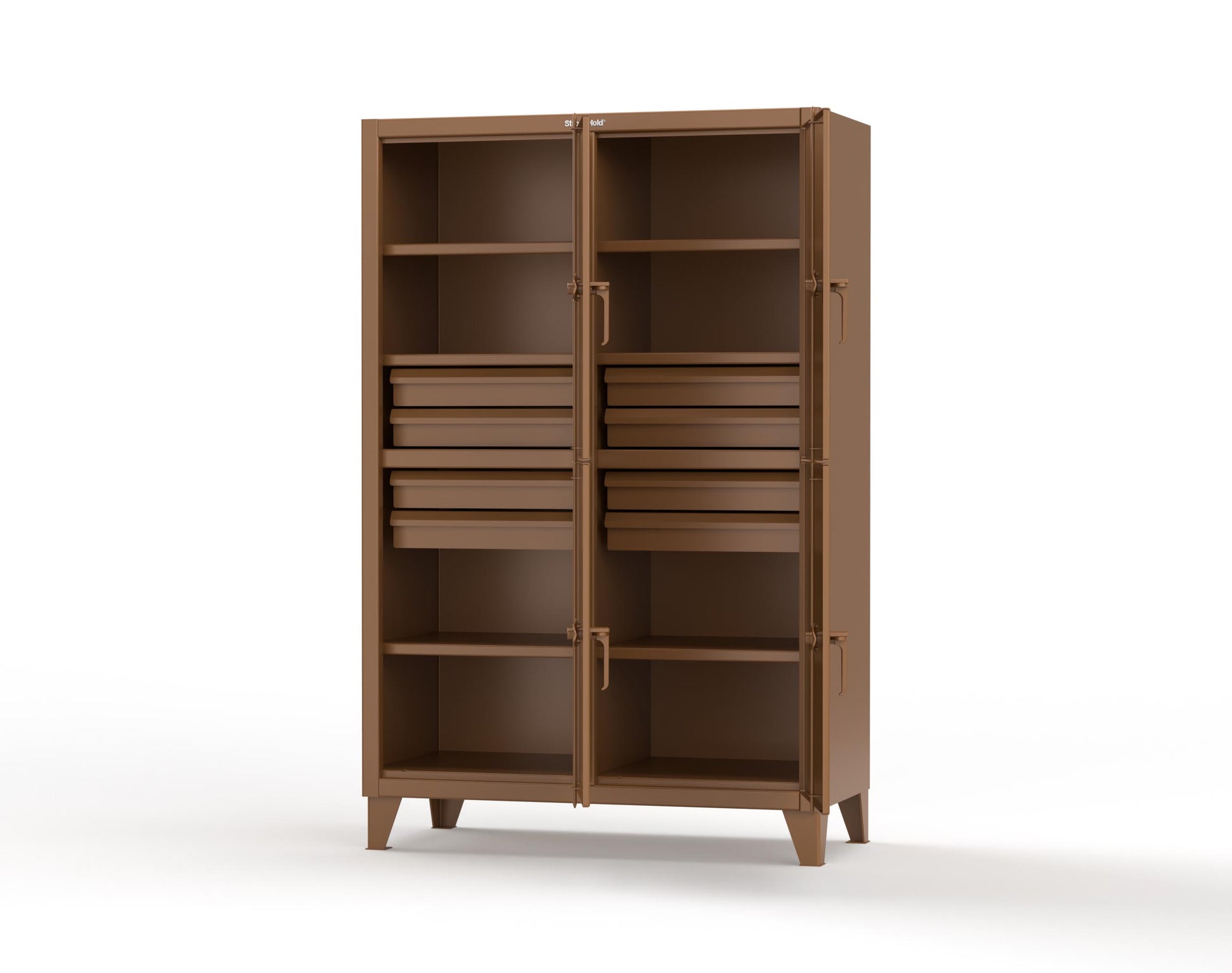 Extreme Duty 12 GA Double-Tier Locker with 4 Compartments, 6 Shelves, 8 Drawers - 50 in. W x 24in. D x 78 in. H - 46-24-2TPL-8DB-8008