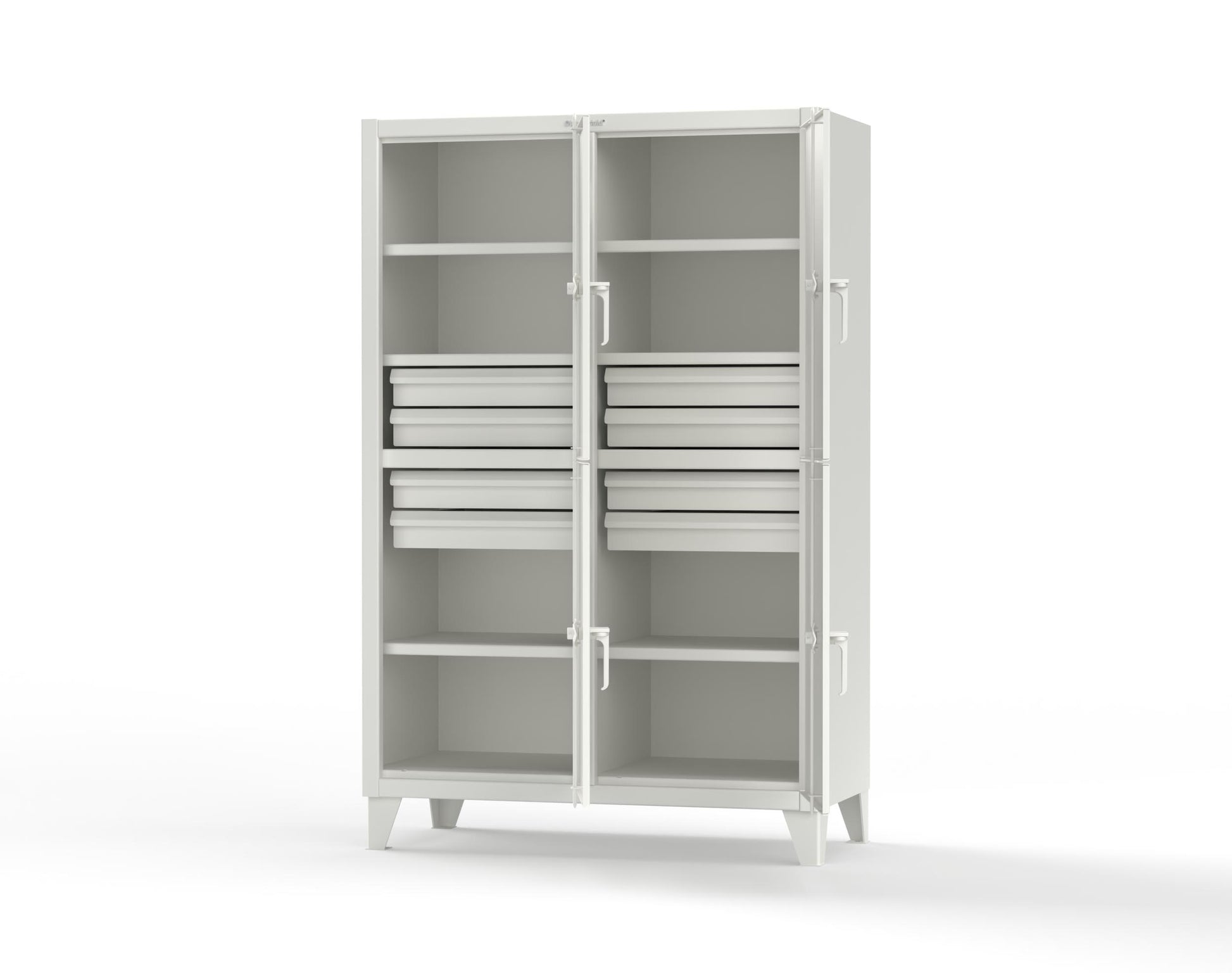 Extreme Duty 12 GA Double-Tier Locker with 4 Compartments, 6 Shelves, 8 Drawers - 50 in. W x 24in. D x 78 in. H - 46-24-2TPL-8DB-9003