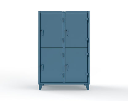 Extreme Duty 12 GA Double-Tier Locker with 4 Compartments, 8 Shelves, Coat Hooks | 50 in. W x 24in. D x 78 in. H - 46-24-2TPL-7024 - 46-24-2TPL-5001