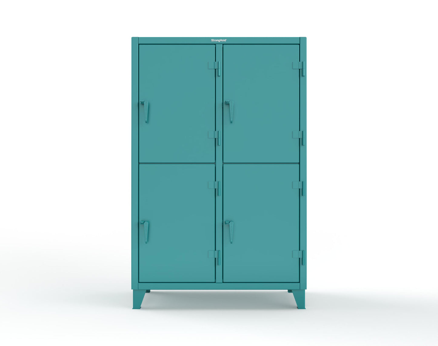 Extreme Duty 12 GA Double-Tier Locker with 4 Compartments, 8 Shelves, Coat Hooks | 50 in. W x 24in. D x 78 in. H - 46-24-2TPL-7024 - 46-24-2TPL-5021