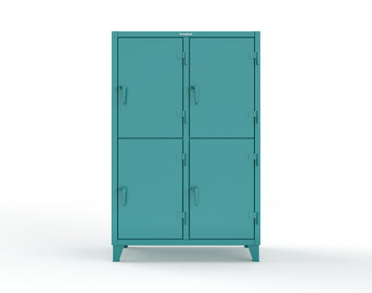 Extreme Duty 12 GA Double-Tier Locker with 4 Compartments, 8 Shelves, Coat Hooks | 50 in. W x 24in. D x 78 in. H - 46-24-2TPL-7024 - 46-24-2TPL-5021