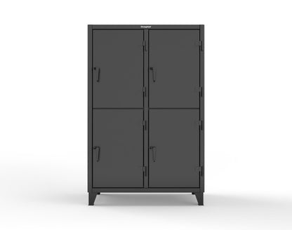 Extreme Duty 12 GA Double-Tier Locker with 4 Compartments, 8 Shelves, Coat Hooks | 50 in. W x 24in. D x 78 in. H - 46-24-2TPL-7024 - 46-24-2TPL-9005