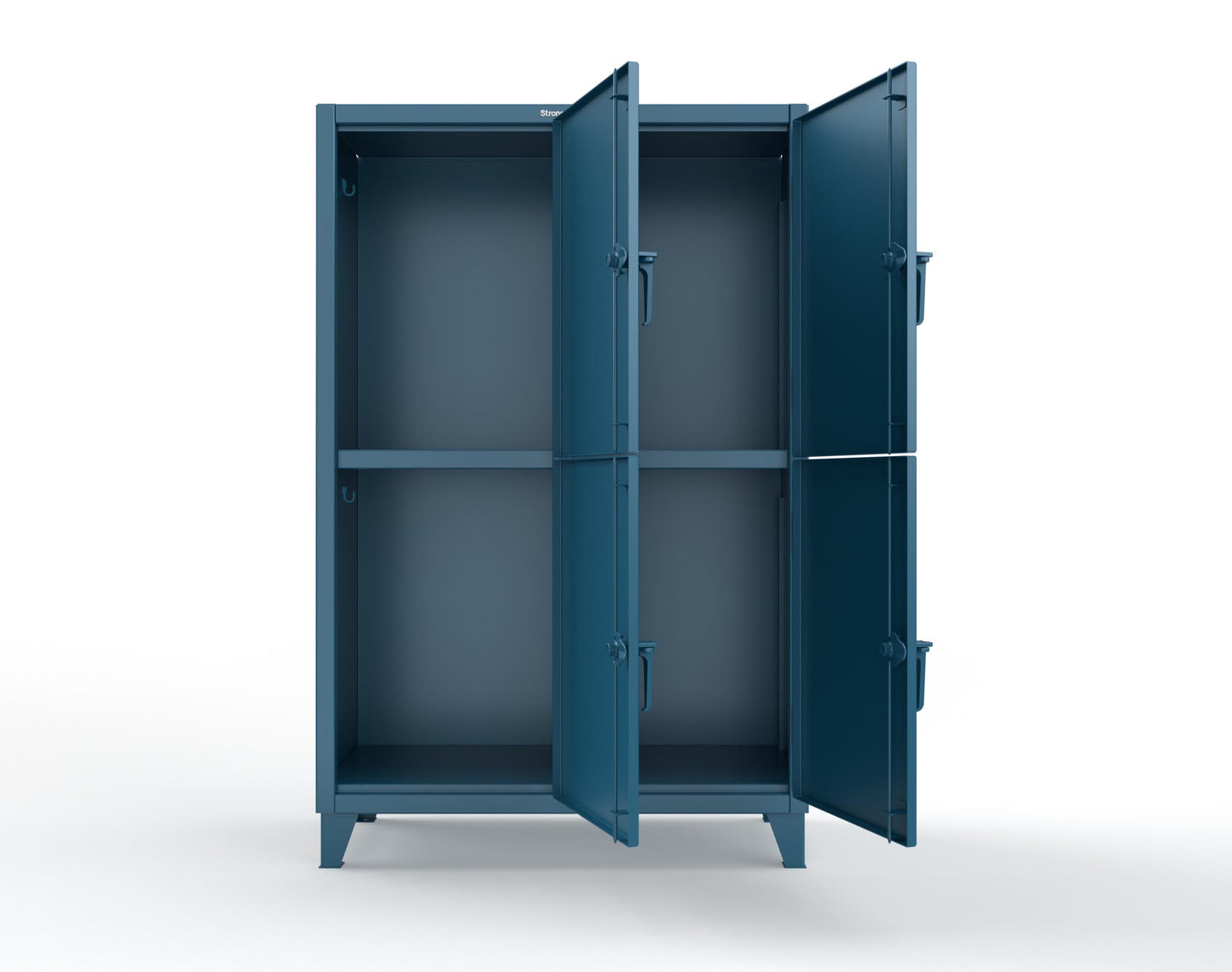 Extreme Duty 12 GA Double-Tier Locker with 4 Compartments, 8 Shelves, Coat Hooks | 50 in. W x 24in. D x 78 in. H - 46-24-2TPL-7024 - 46-24-2TPL-5001