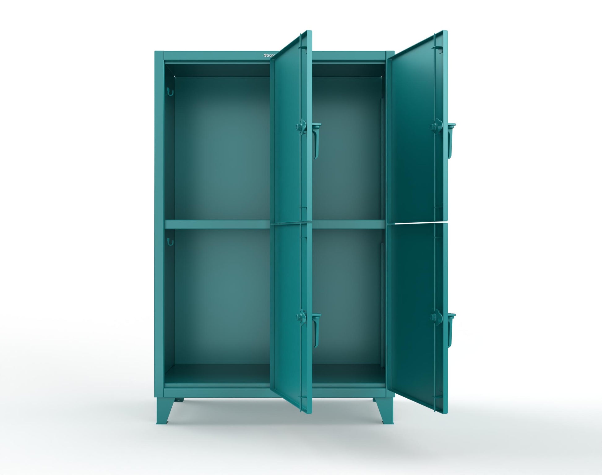 Extreme Duty 12 GA Double-Tier Locker with 4 Compartments, 8 Shelves, Coat Hooks | 50 in. W x 24in. D x 78 in. H - 46-24-2TPL-7024 - 46-24-2TPL-5021