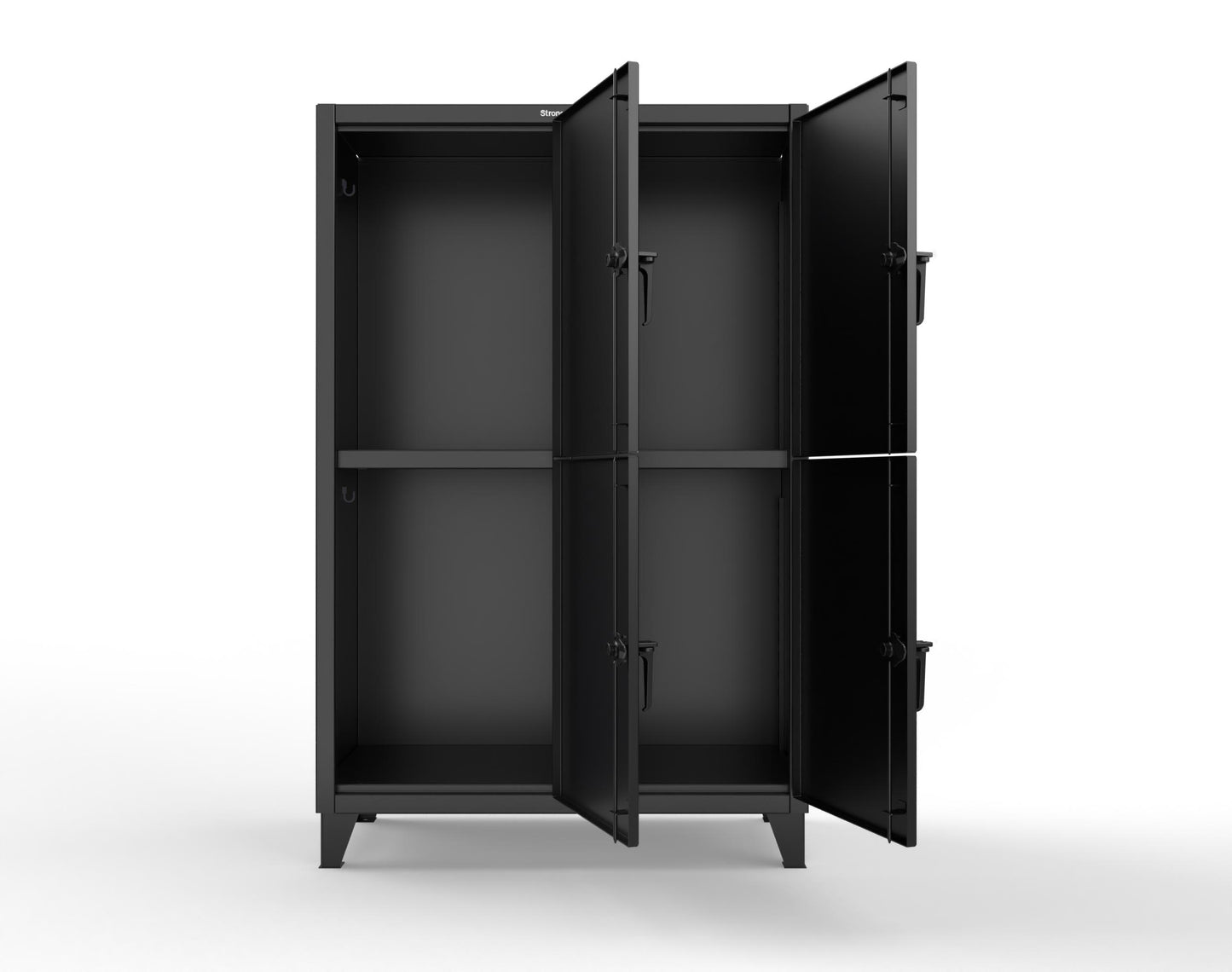 Extreme Duty 12 GA Double-Tier Locker with 4 Compartments, 8 Shelves, Coat Hooks | 50 in. W x 24in. D x 78 in. H - 46-24-2TPL-7024 - 46-24-2TPL-9005