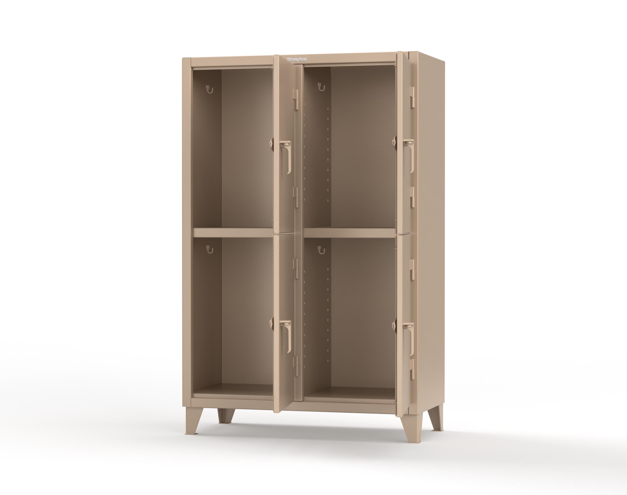 12-GA Double-Tier Locker: 4 Compartments, 8 Shelves, Coat Hooks