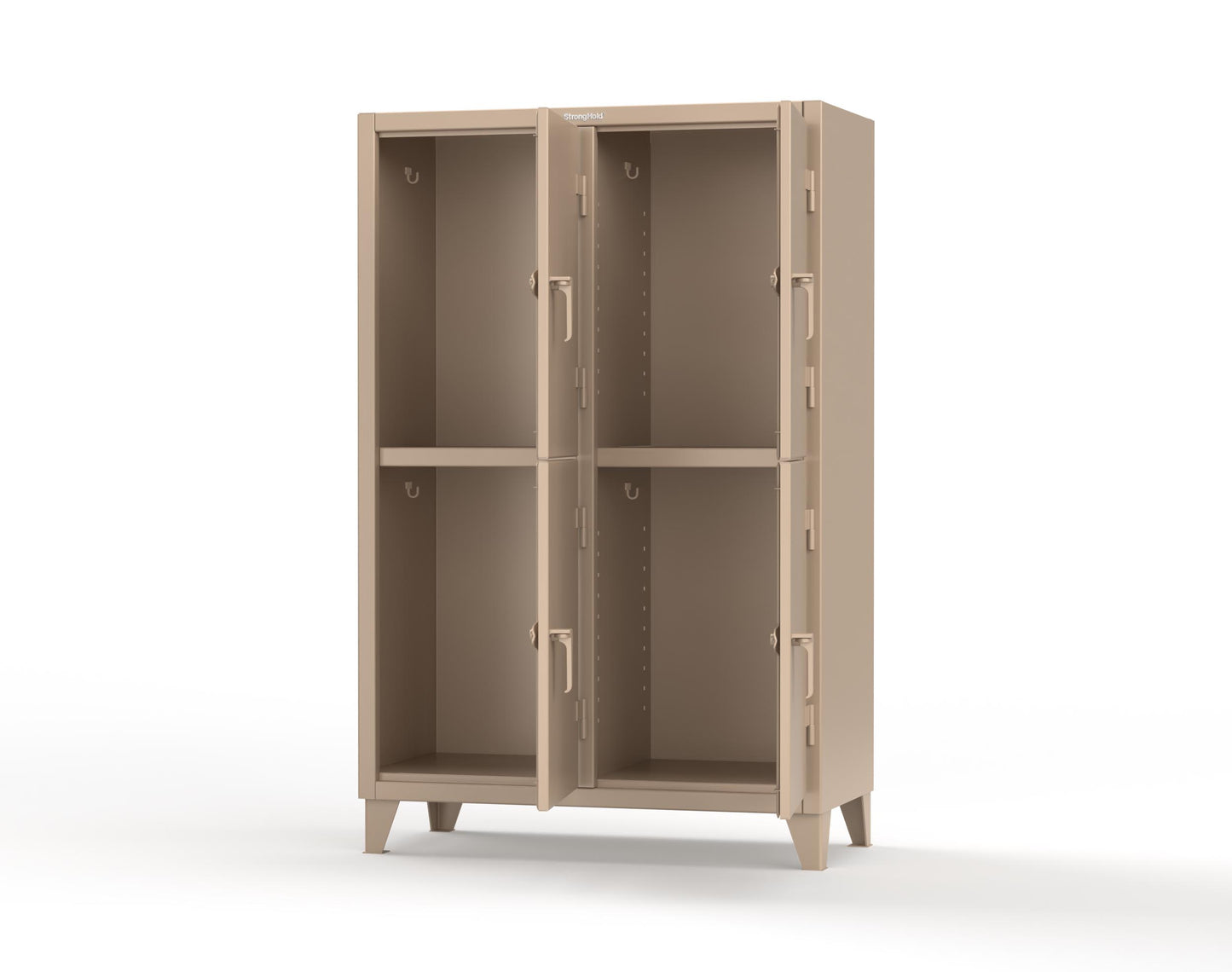 Extreme Duty 12 GA Double-Tier Locker with 4 Compartments, 8 Shelves, Coat Hooks | 50 in. W x 24in. D x 78 in. H - 46-24-2TPL-7024 - 46-24-2TPL-1019