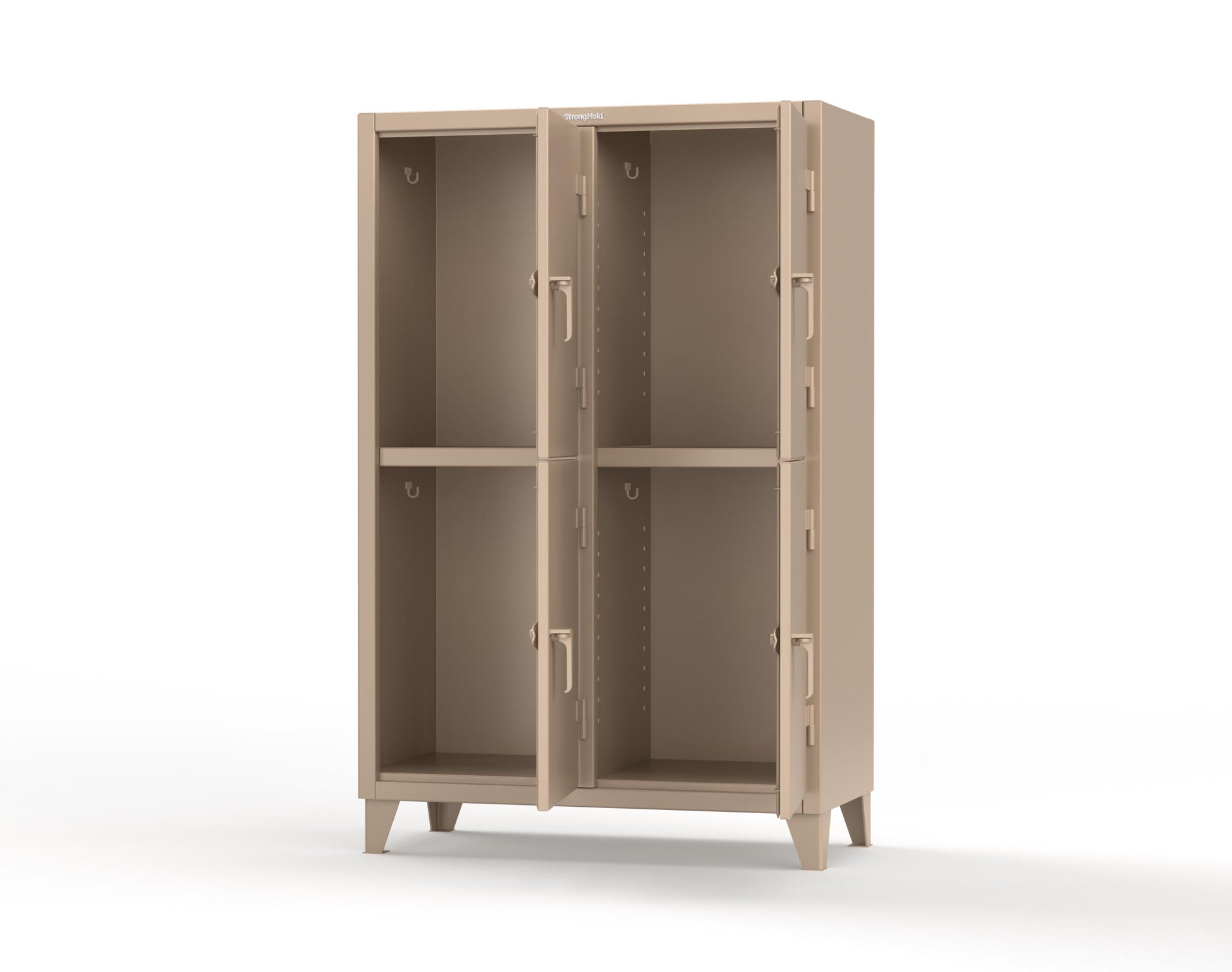 Extreme Duty 12 GA Double-Tier Locker with 4 Compartments, 8 Shelves, Coat Hooks | 50 in. W x 24in. D x 78 in. H - 46-24-2TPL-7024 - 46-24-2TPL-1019