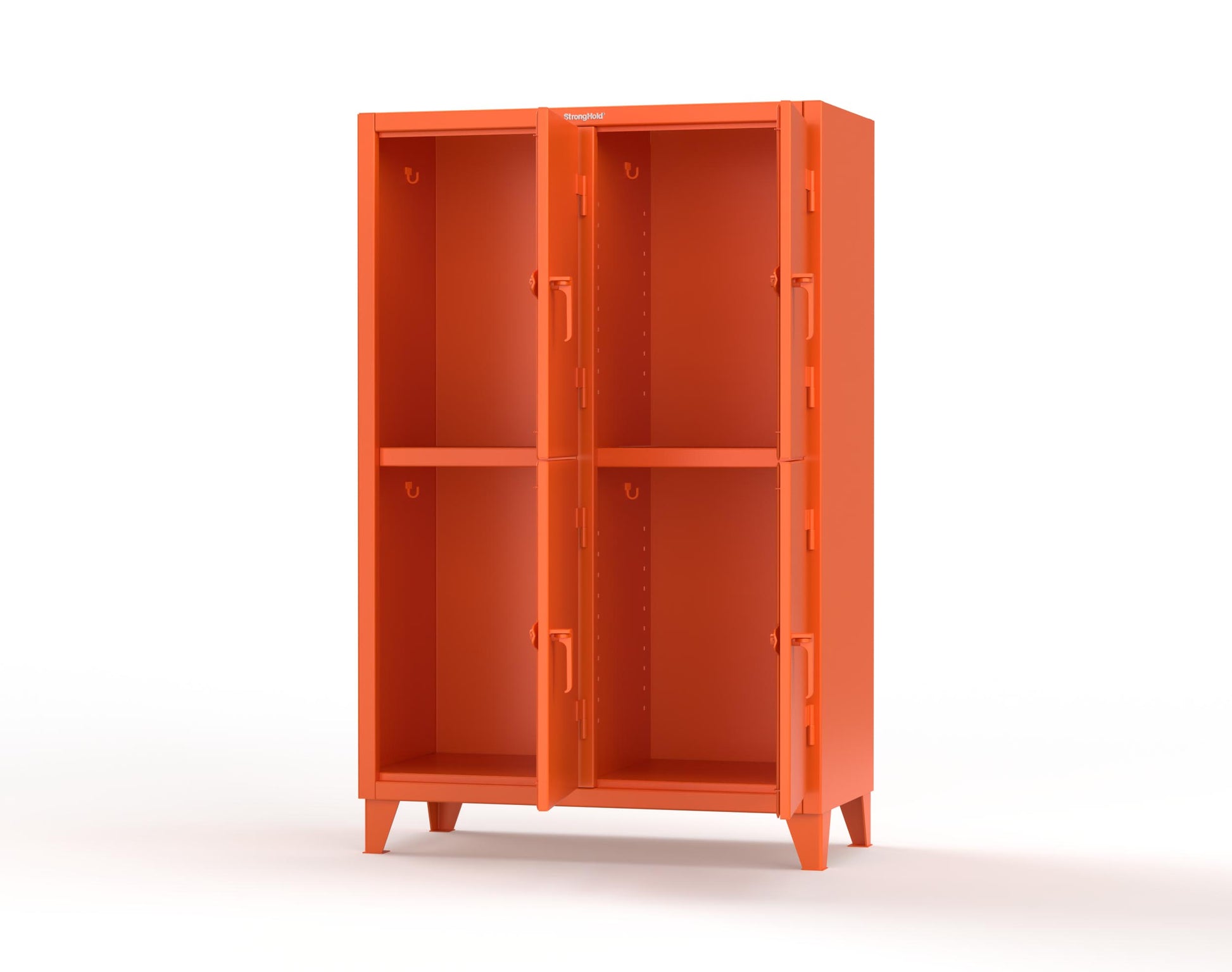 Extreme Duty 12 GA Double-Tier Locker with 4 Compartments, 8 Shelves, Coat Hooks | 50 in. W x 24in. D x 78 in. H - 46-24-2TPL-7024 - 46-24-2TPL-2009