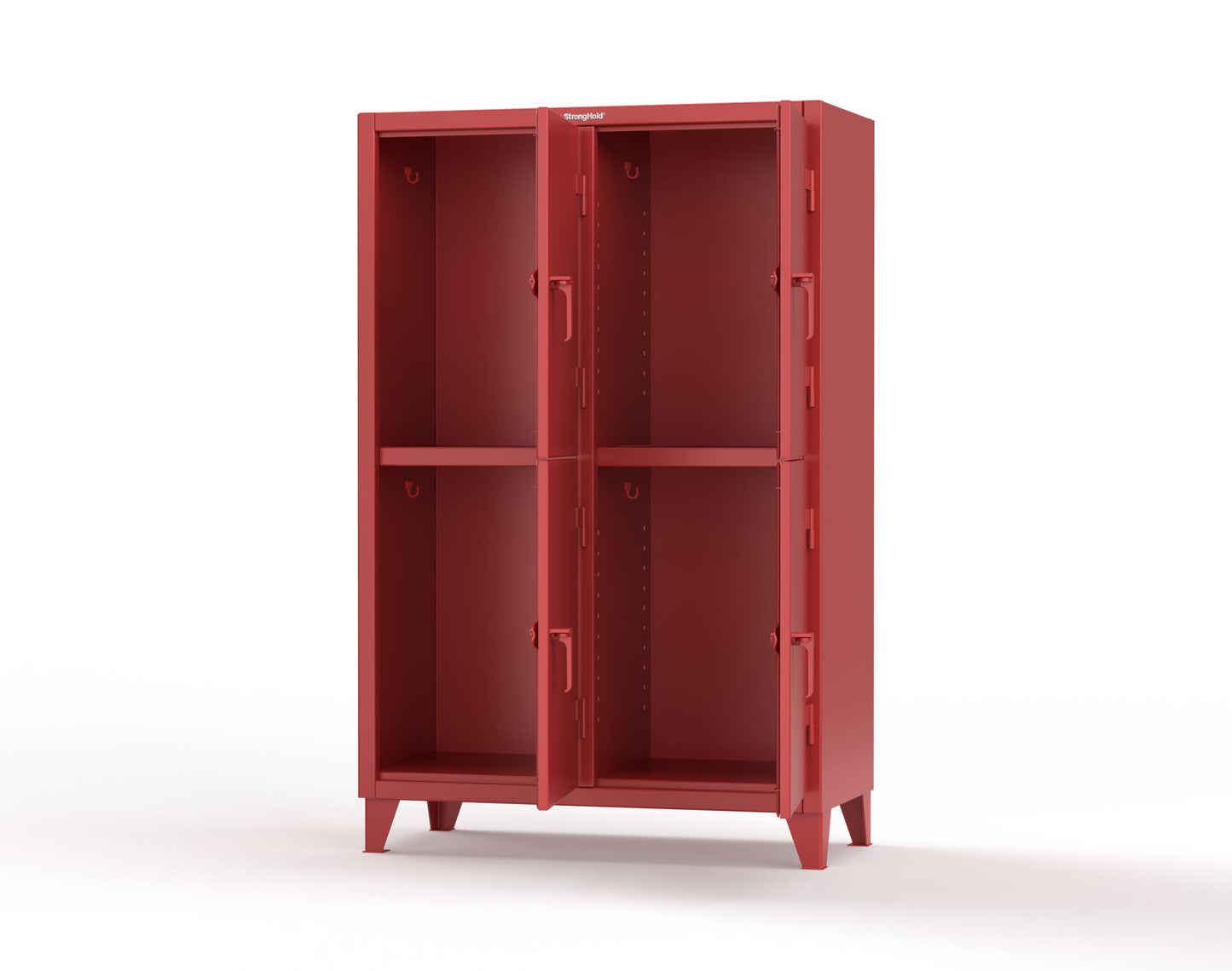 Extreme Duty 12 GA Double-Tier Locker with 4 Compartments, 8 Shelves, Coat Hooks | 50 in. W x 24in. D x 78 in. H - 46-24-2TPL-7024 - 46-24-2TPL-3001