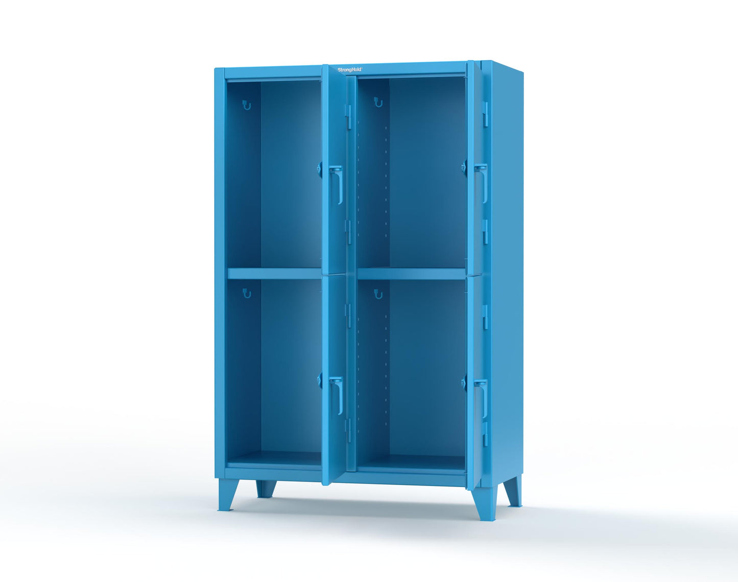 Extreme Duty 12 GA Double-Tier Locker with 4 Compartments, 8 Shelves, Coat Hooks | 50 in. W x 24in. D x 78 in. H - 46-24-2TPL-7024 - 46-24-2TPL-5012