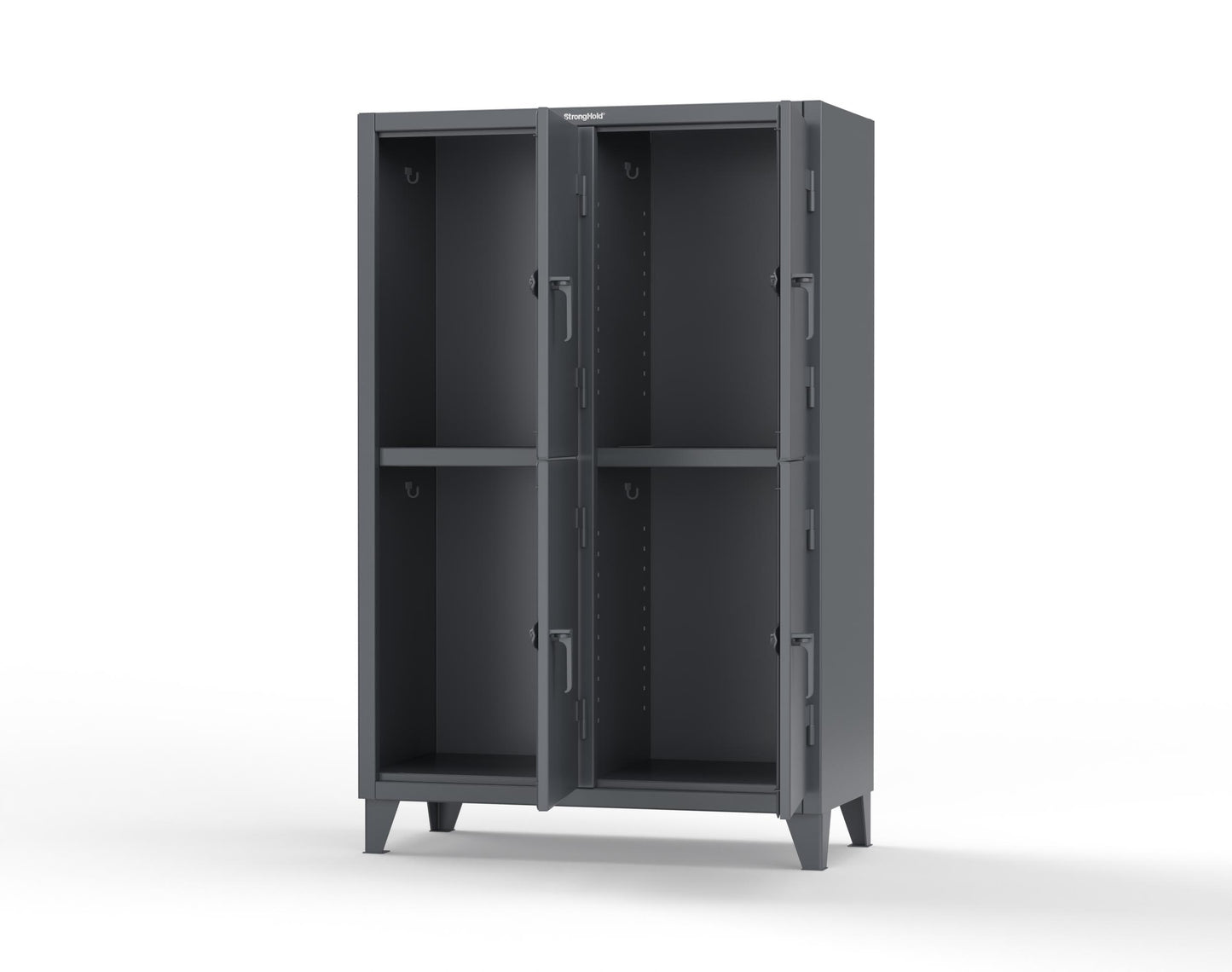 Extreme Duty 12 GA Double-Tier Locker with 4 Compartments, 8 Shelves, Coat Hooks | 50 in. W x 24in. D x 78 in. H - 46-24-2TPL-7024 - 46-24-2TPL-7024