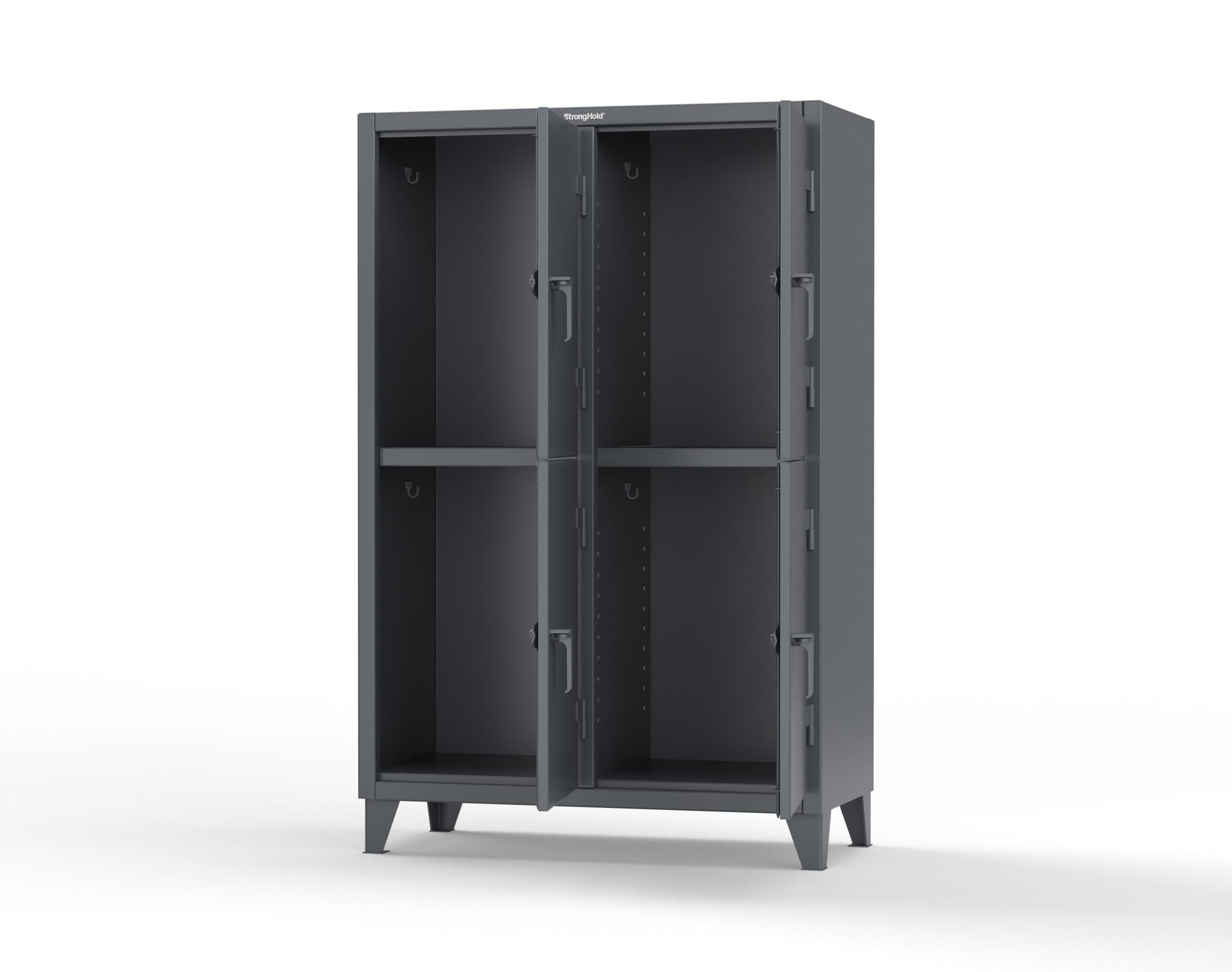 Extreme Duty 12 GA Double-Tier Locker with 4 Compartments, 8 Shelves, Coat Hooks | 50 in. W x 24in. D x 78 in. H - 46-24-2TPL-7024 - 46-24-2TPL-7024