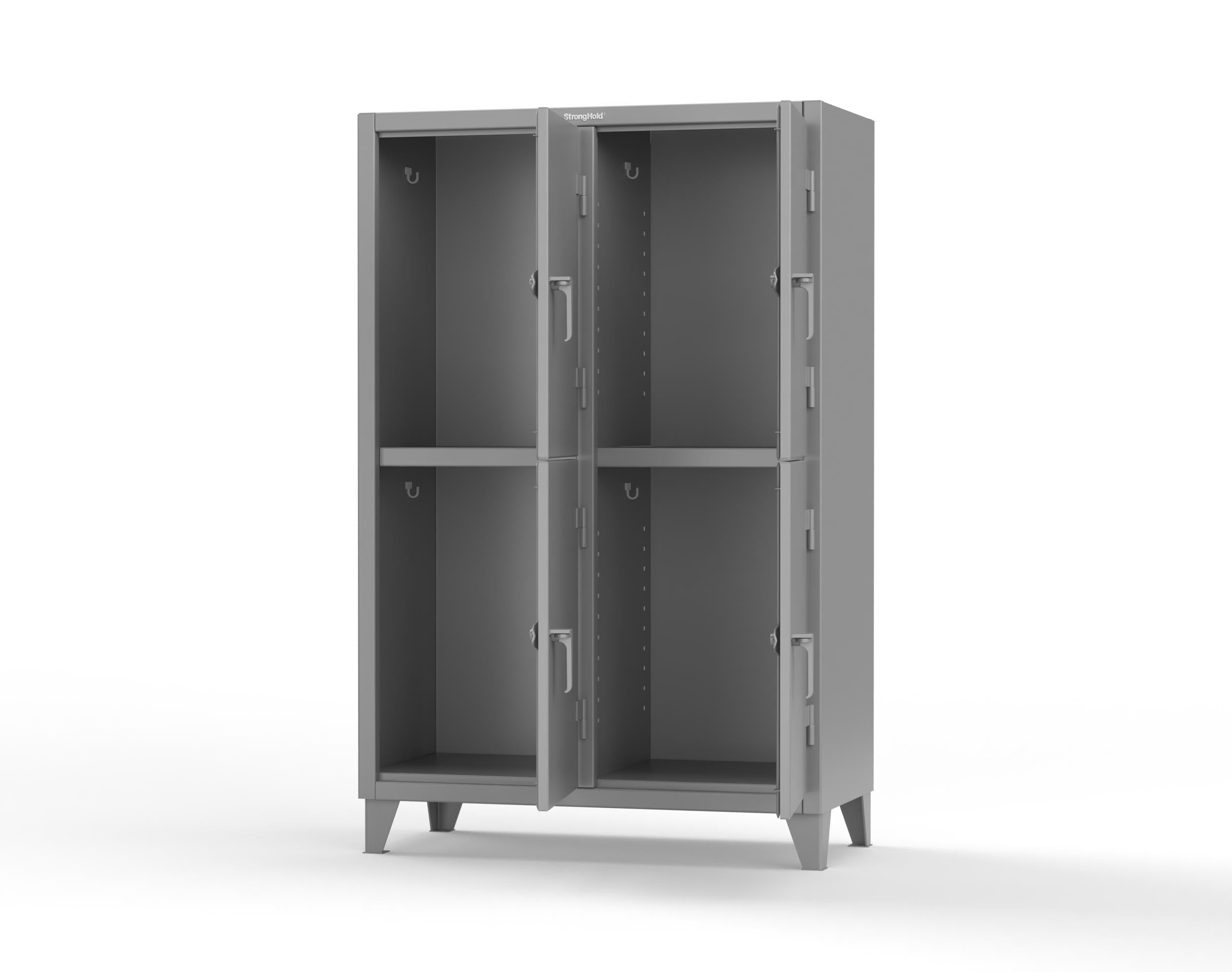 12-GA Double-Tier Locker: 4 Compartments, 8 Shelves, Coat Hooks