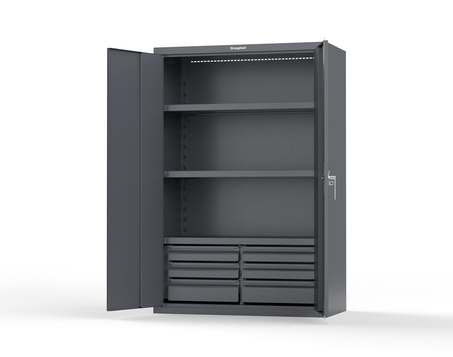 Heavy Duty 18 GA Cabinet with 6 Drawers and 3 Shelves - 48 in. W x 24 in. D x 72 in. H - 46-243-6/5DB-P-7024