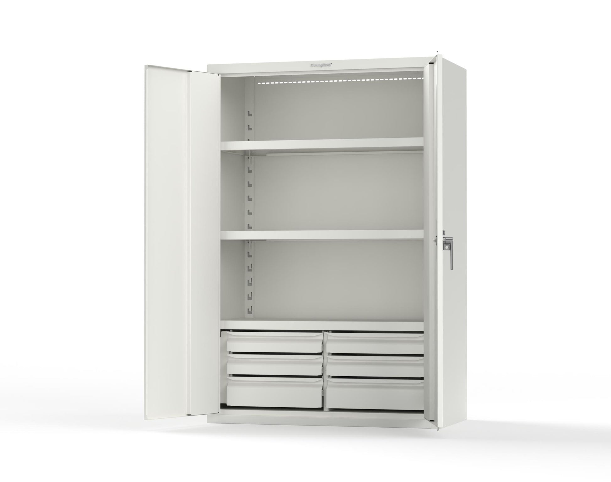 Heavy Duty 18 GA Cabinet with 6 Drawers and 3 Shelves - 48 in. W x 24 in. D x 72 in. H - 46-243-6/5DB-P-9003
