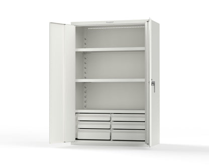 Heavy Duty 18 GA Cabinet with 6 Drawers and 3 Shelves - 48 in. W x 24 in. D x 72 in. H - 46-243-6/5DB-P-9003