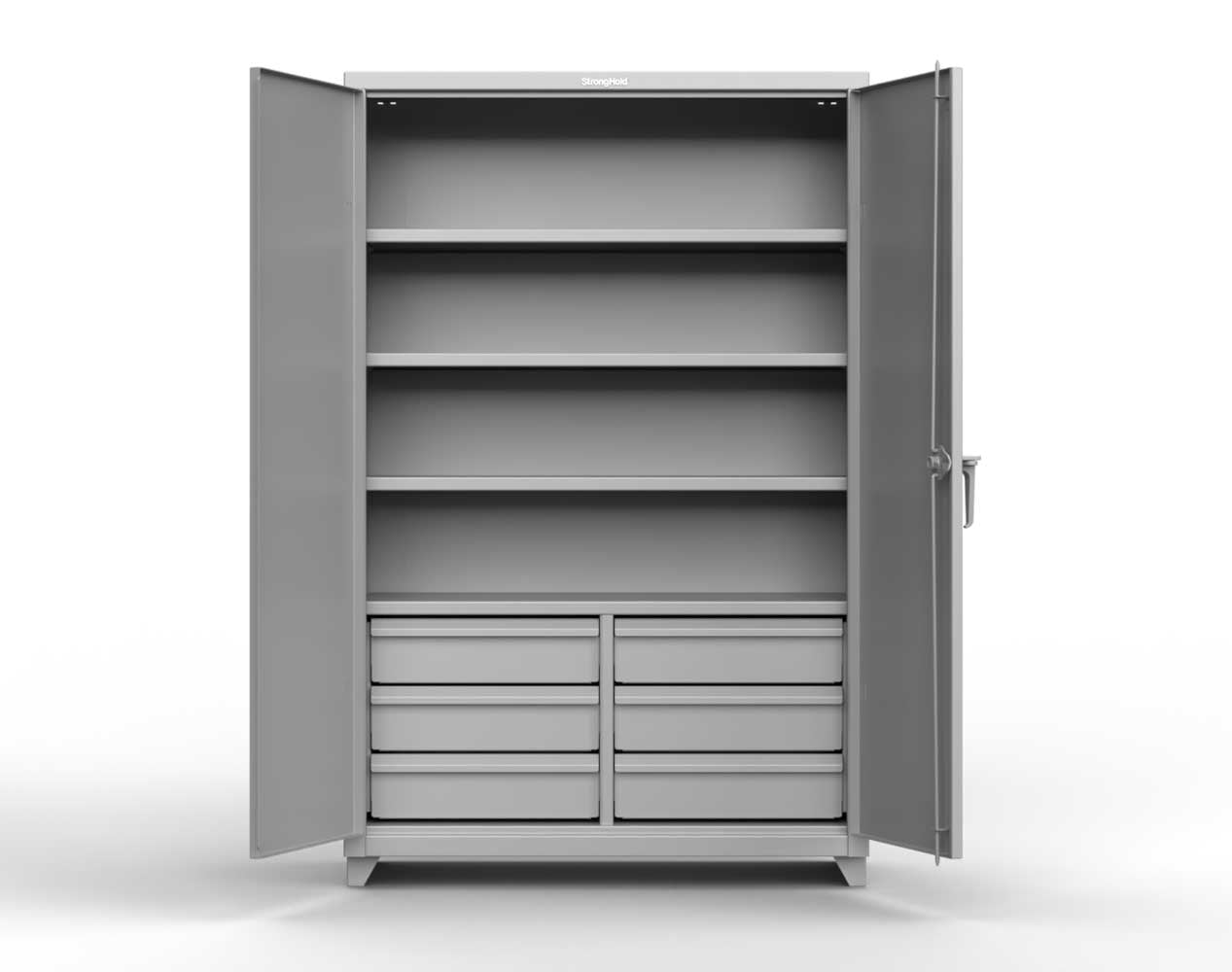 Extra Heavy Duty 14 GA Cabinet with 6 Half-Width Drawers, 3 Shelves - 60 In. W x 24 In. D x 75 In. H