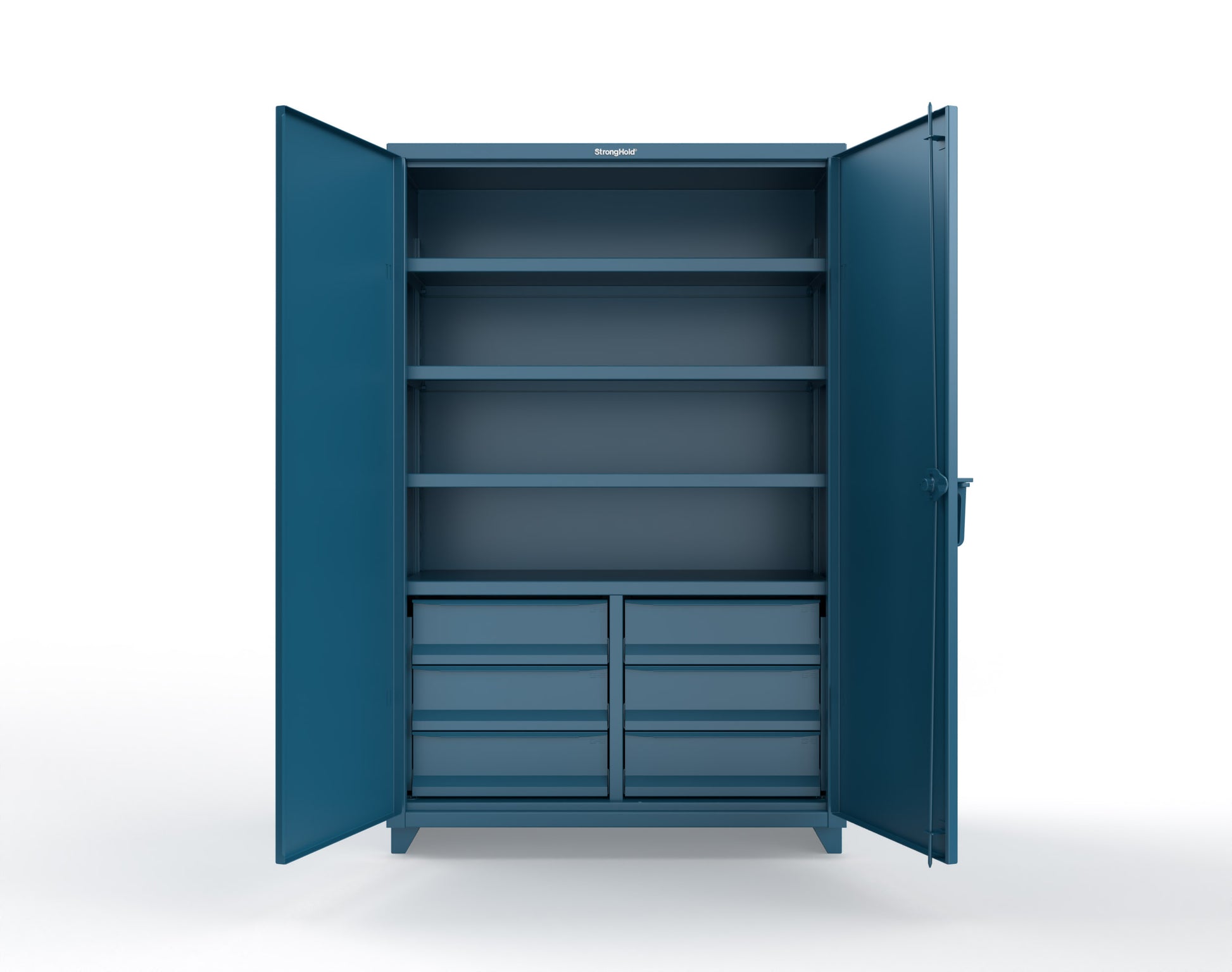 Extra Heavy Duty 14 GA Cabinet with 6 Half-Width Drawers, 4 Shelves | 48 In. W x 24 In. D x 75 In. H - 46-244-6/5DB-L-5001