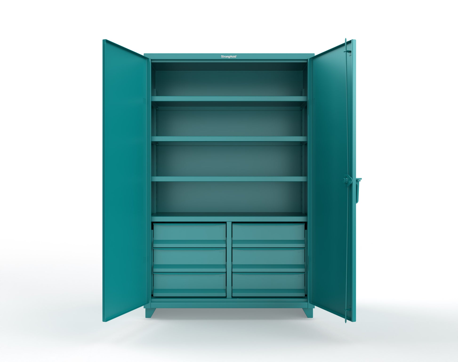 Extra Heavy Duty 14 GA Cabinet with 6 Half-Width Drawers, 4 Shelves | 48 In. W x 24 In. D x 75 In. H - 46-244-6/5DB-L-5021