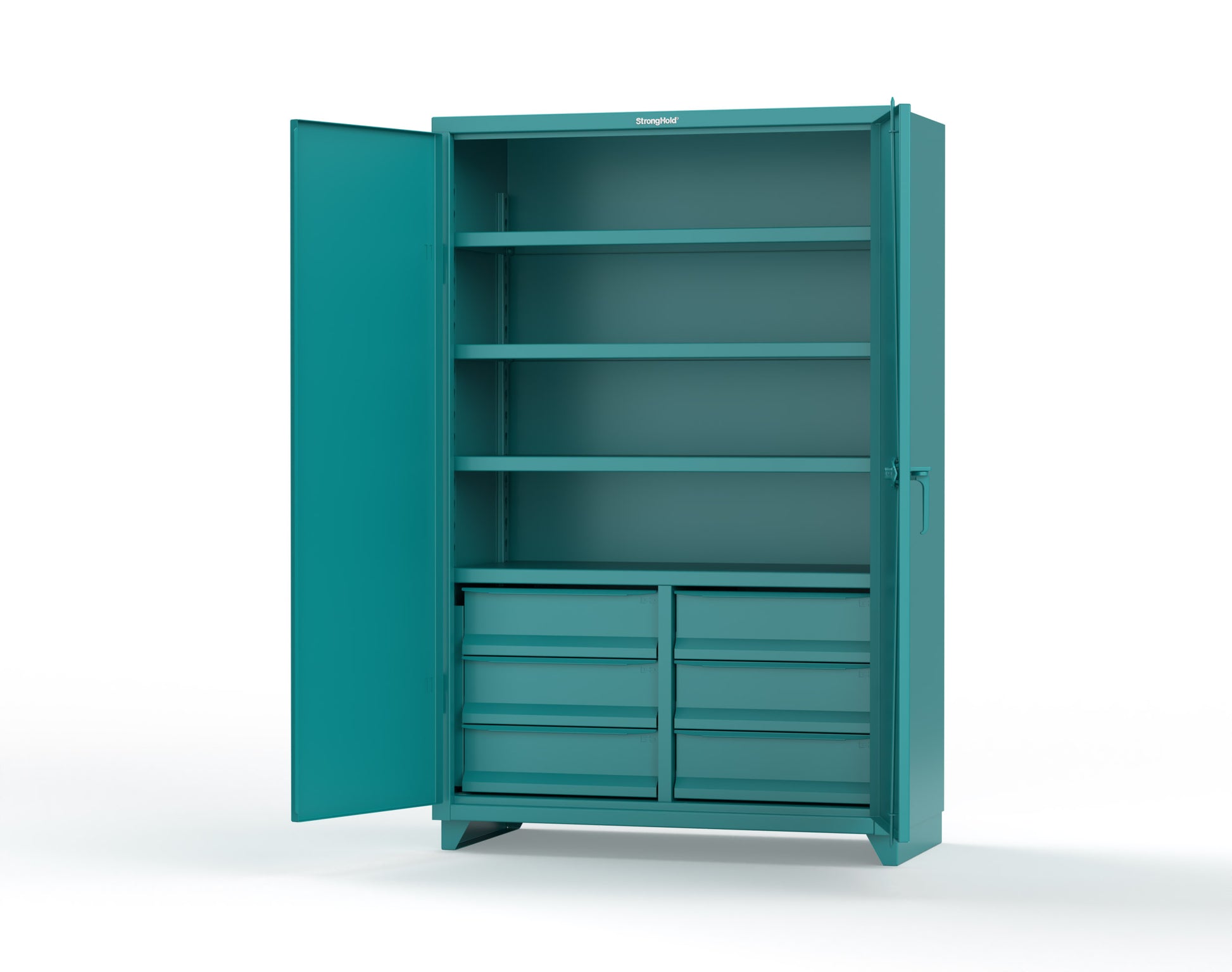 Extra Heavy Duty 14 GA Cabinet with 6 Half-Width Drawers, 4 Shelves | 48 In. W x 24 In. D x 75 In. H - 46-244-6/5DB-L-5021