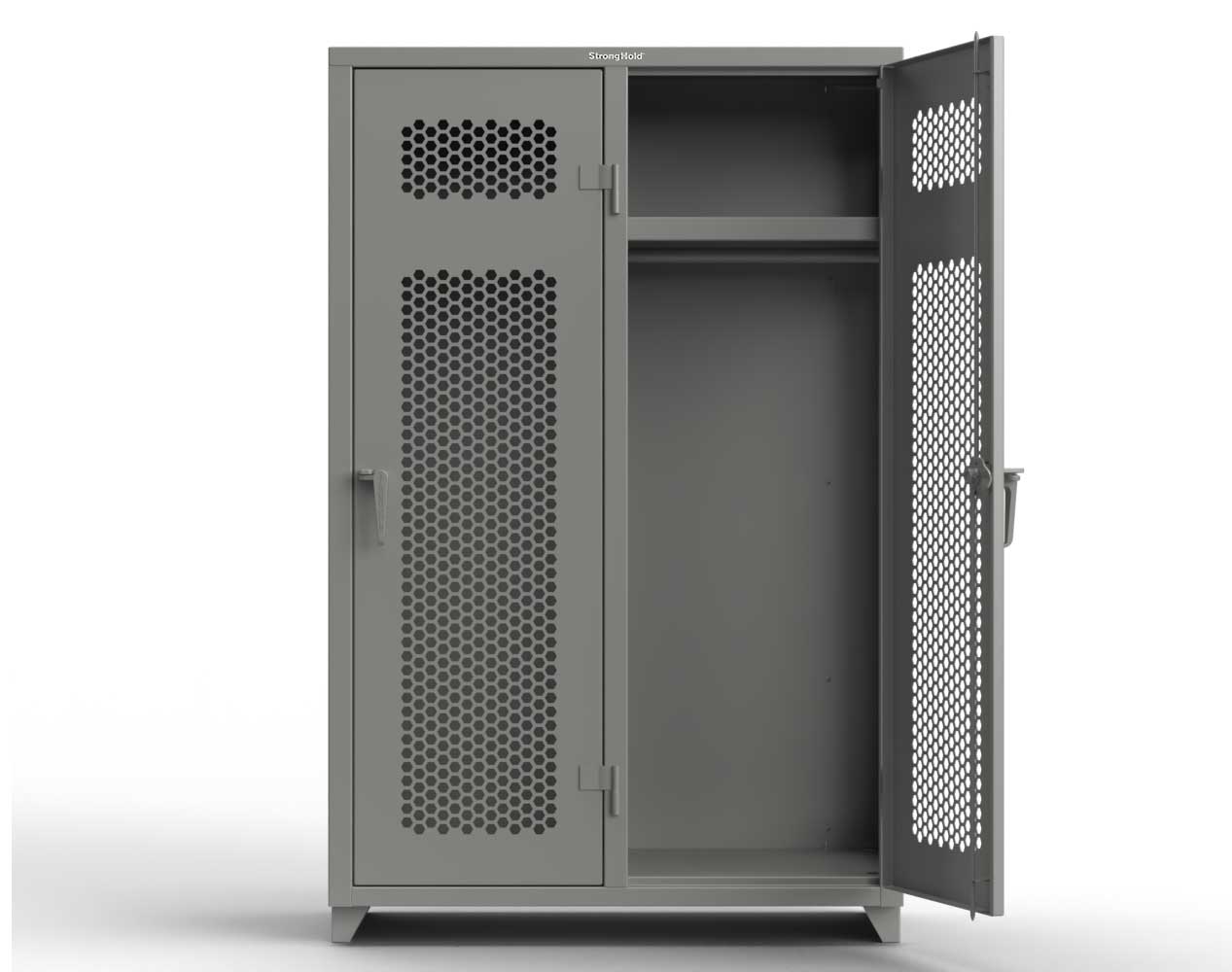 Extra Heavy Duty 14 GA Ventilated Single-Tier Locker with Shelf and Hanger Rod, 2 Compartments - 48 in. W x 24 in. D x 75 in. H